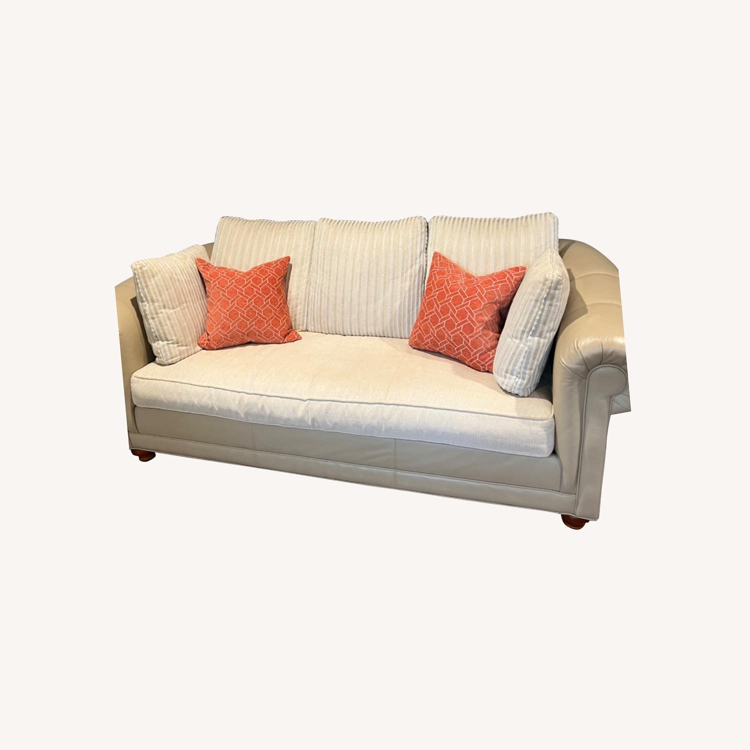 Ethan Allen Beige Leather Sofa AptDeco