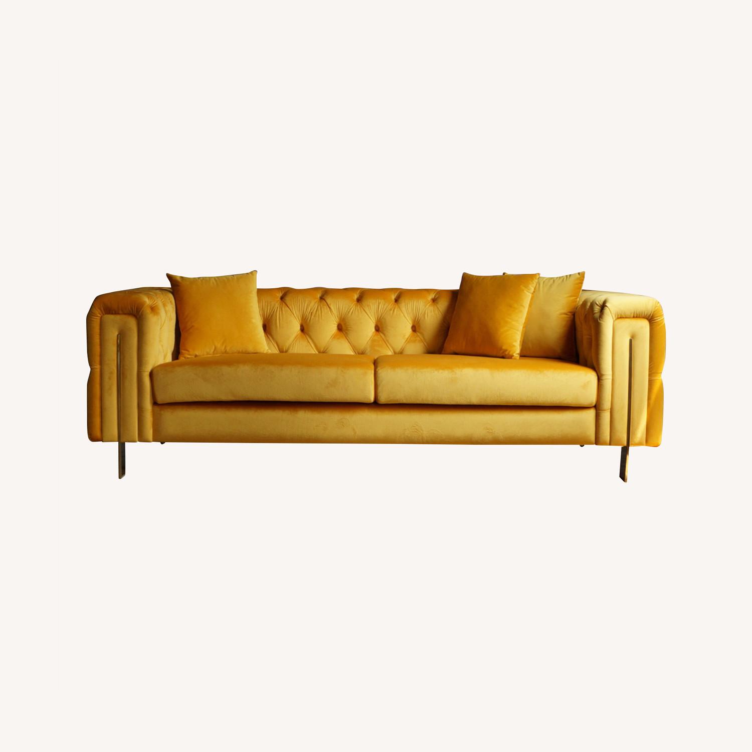 Modern Chesterfield Marigold Yellow Velvet Sofa - image-6