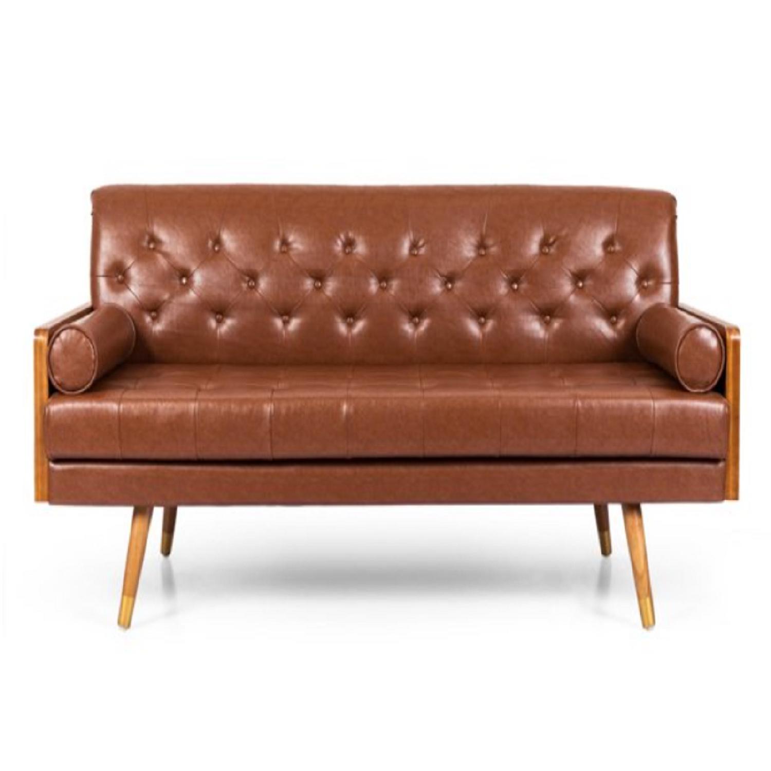 Cognac Faux Leather Tufted Sofa AptDeco