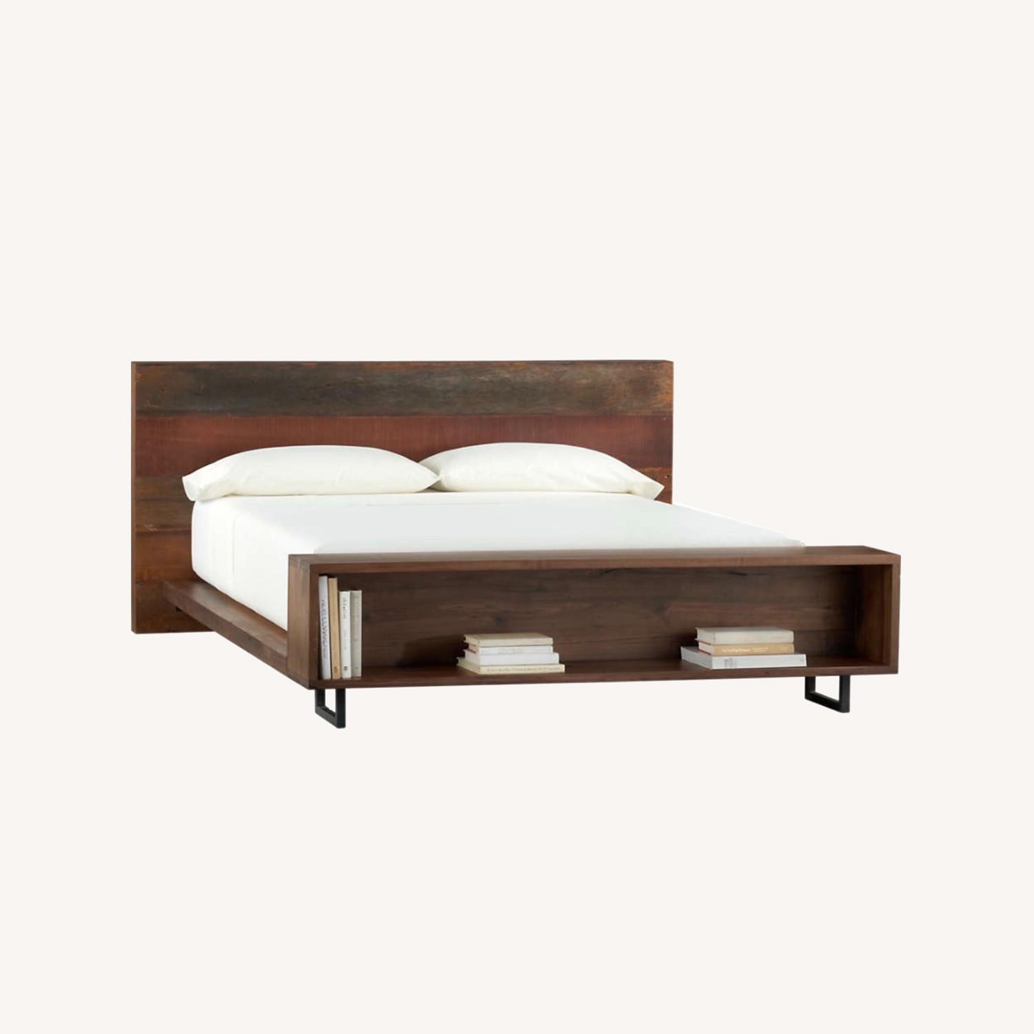 Crate & Barrel Wood Queen Bed with Bookcase AptDeco