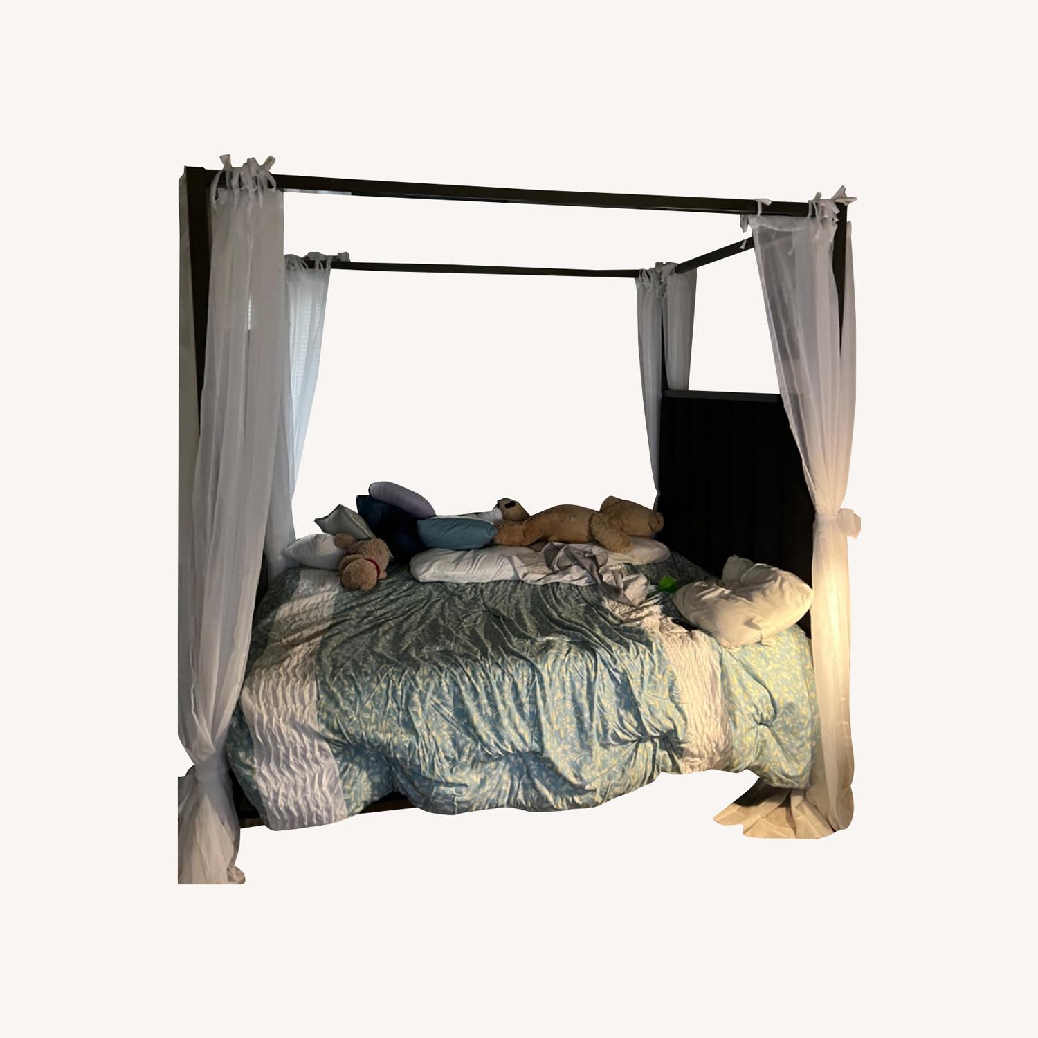 Black Nickel Metal Canopy Bed w/ Headboard AptDeco