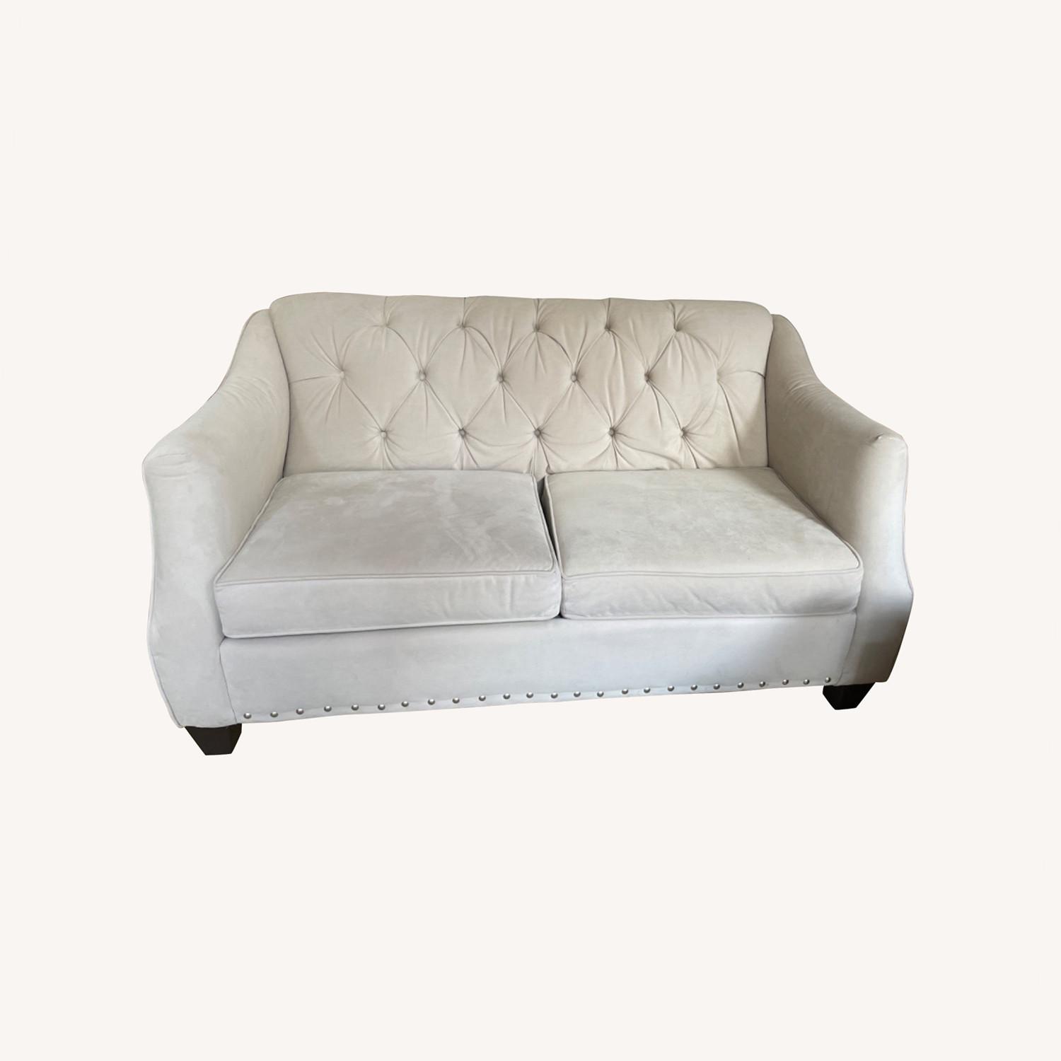 Bob's Discount Furniture Tufted Suede Couch AptDeco