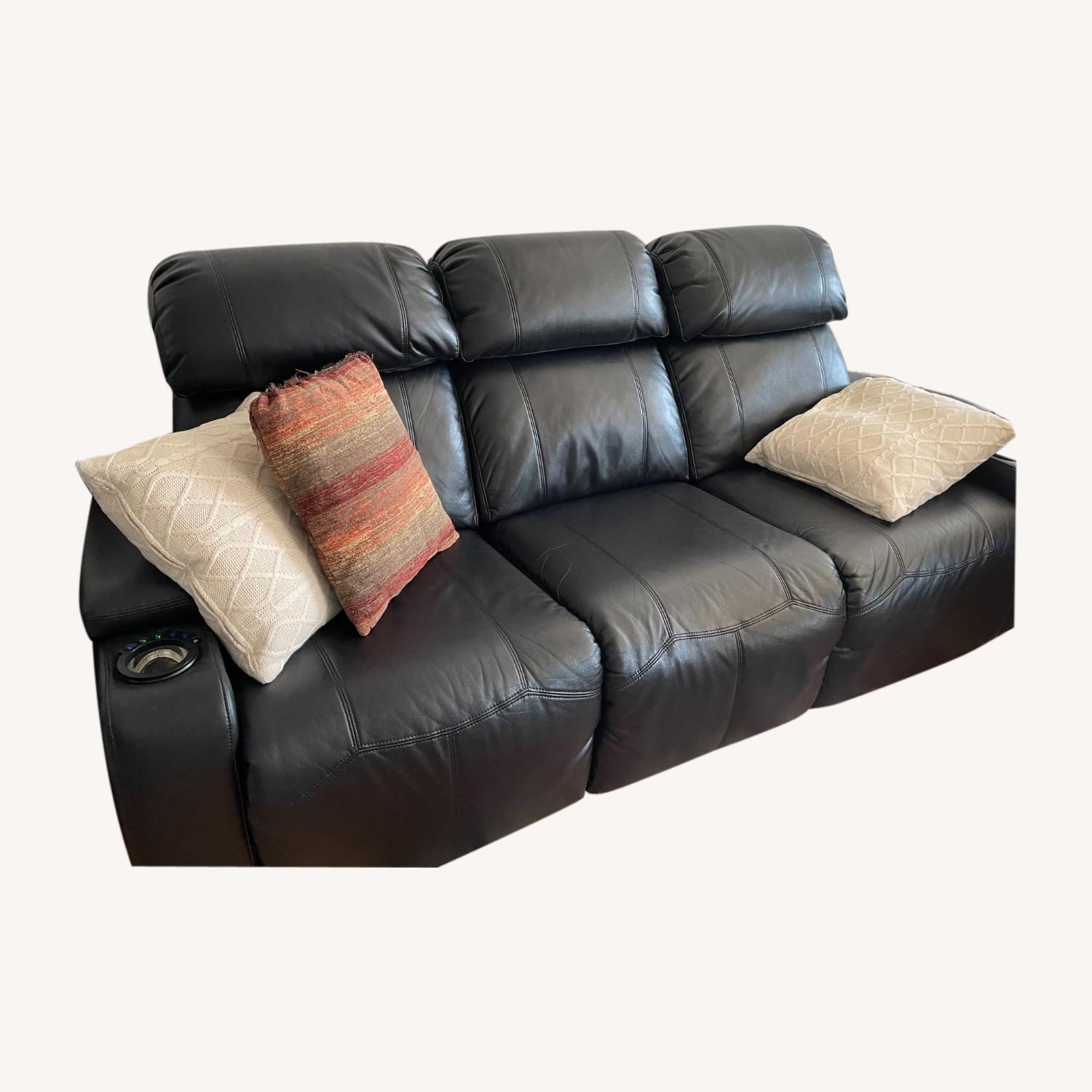 Raymour & Flanigan Black Leather Sofa AptDeco
