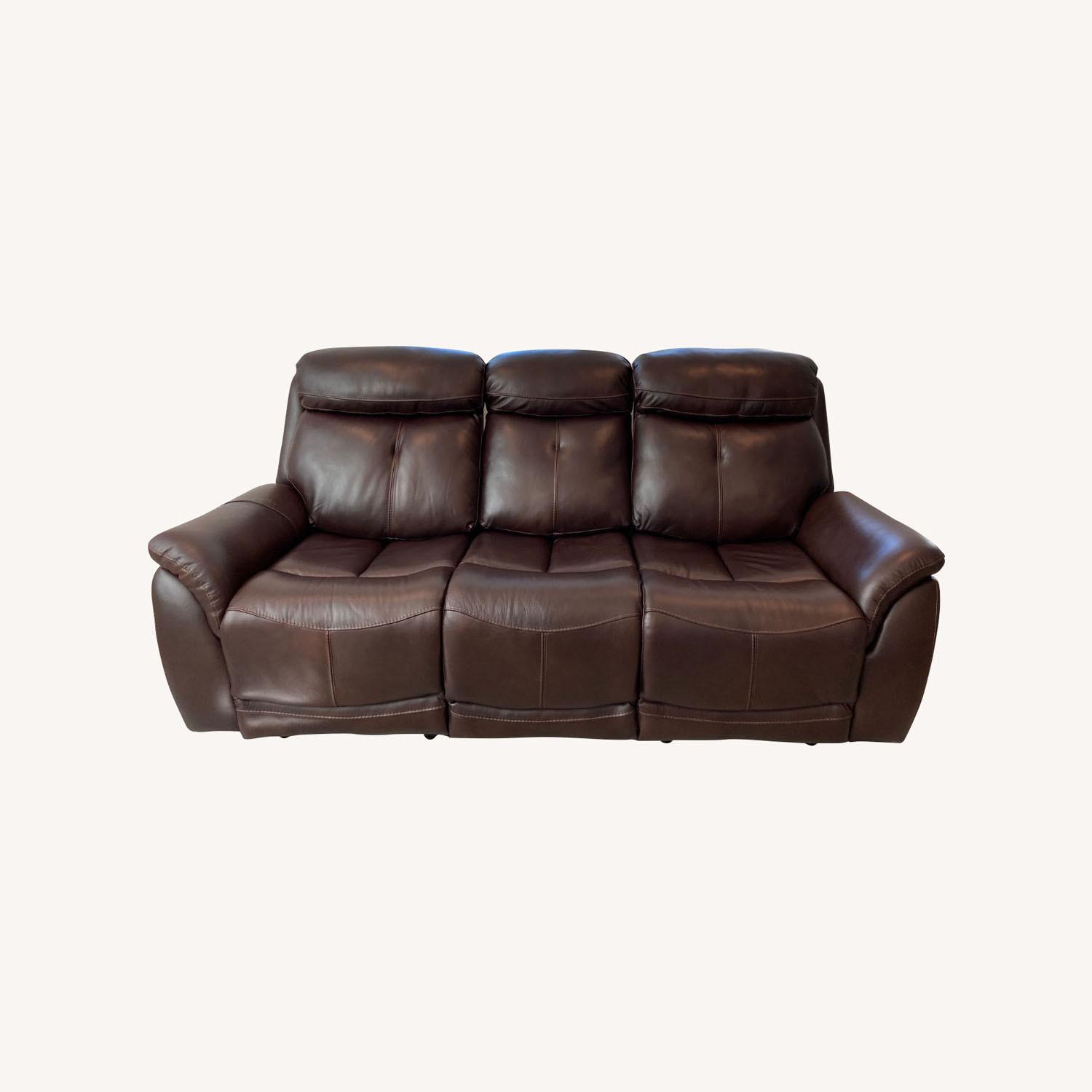 Living Spaces Leather Power Reclining Sofa AptDeco
