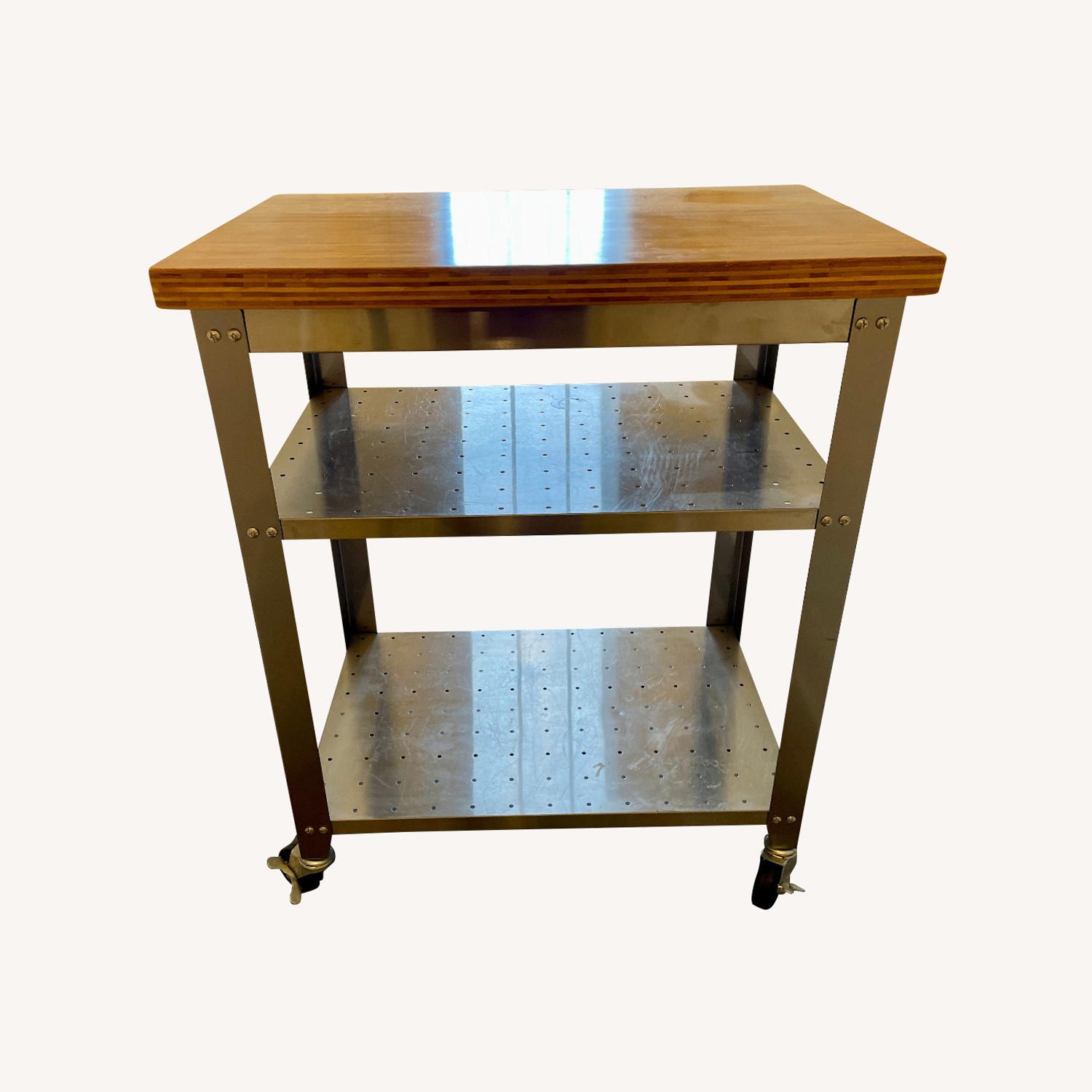 Stainless Steel Kitchen Cart with Bamboo Top AptDeco