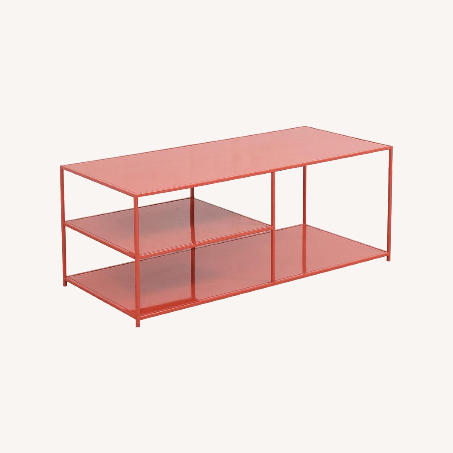 CB2 Salmon/Red Mondrian Media Stand AptDeco