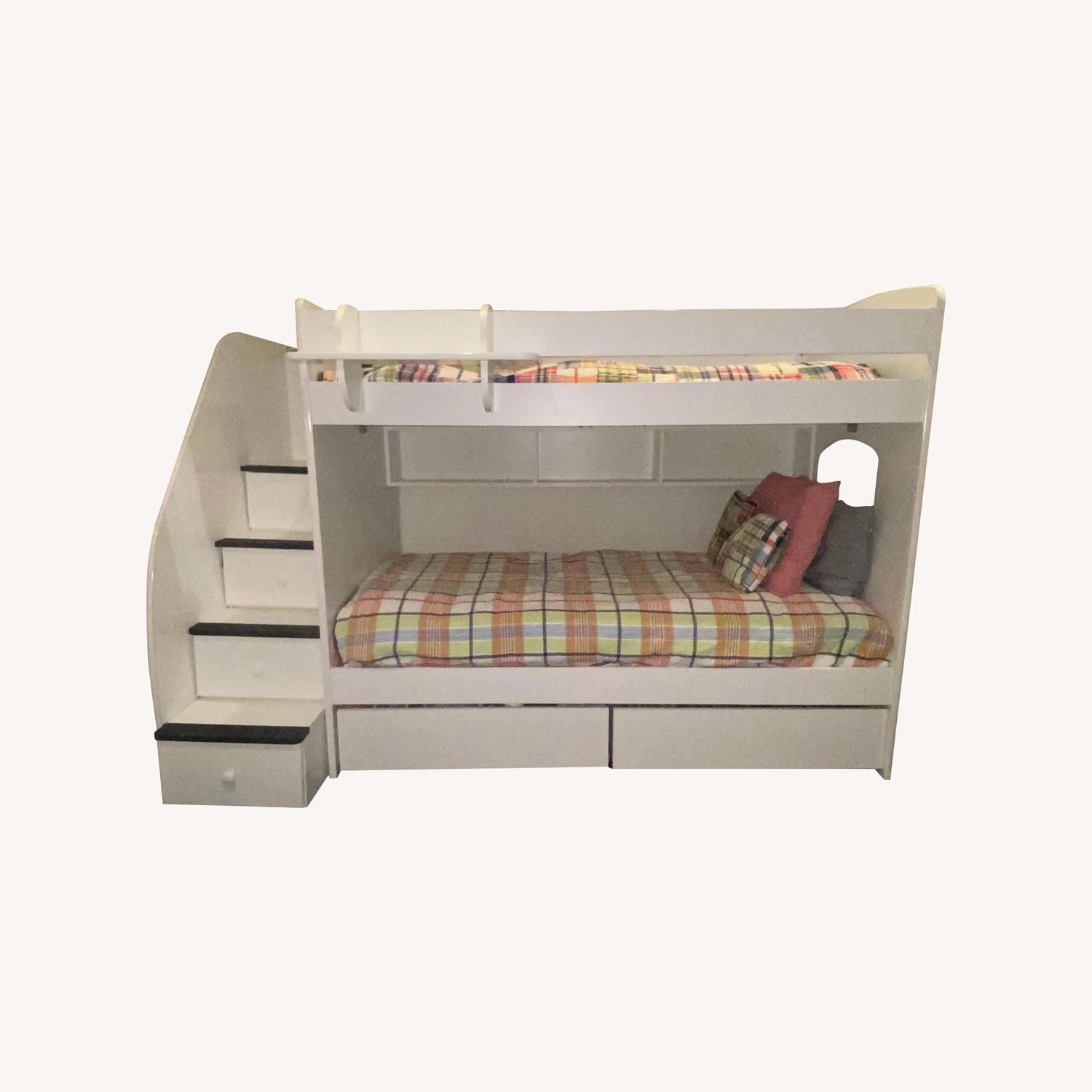 White twin Berg bunk bed with storage stairs AptDeco