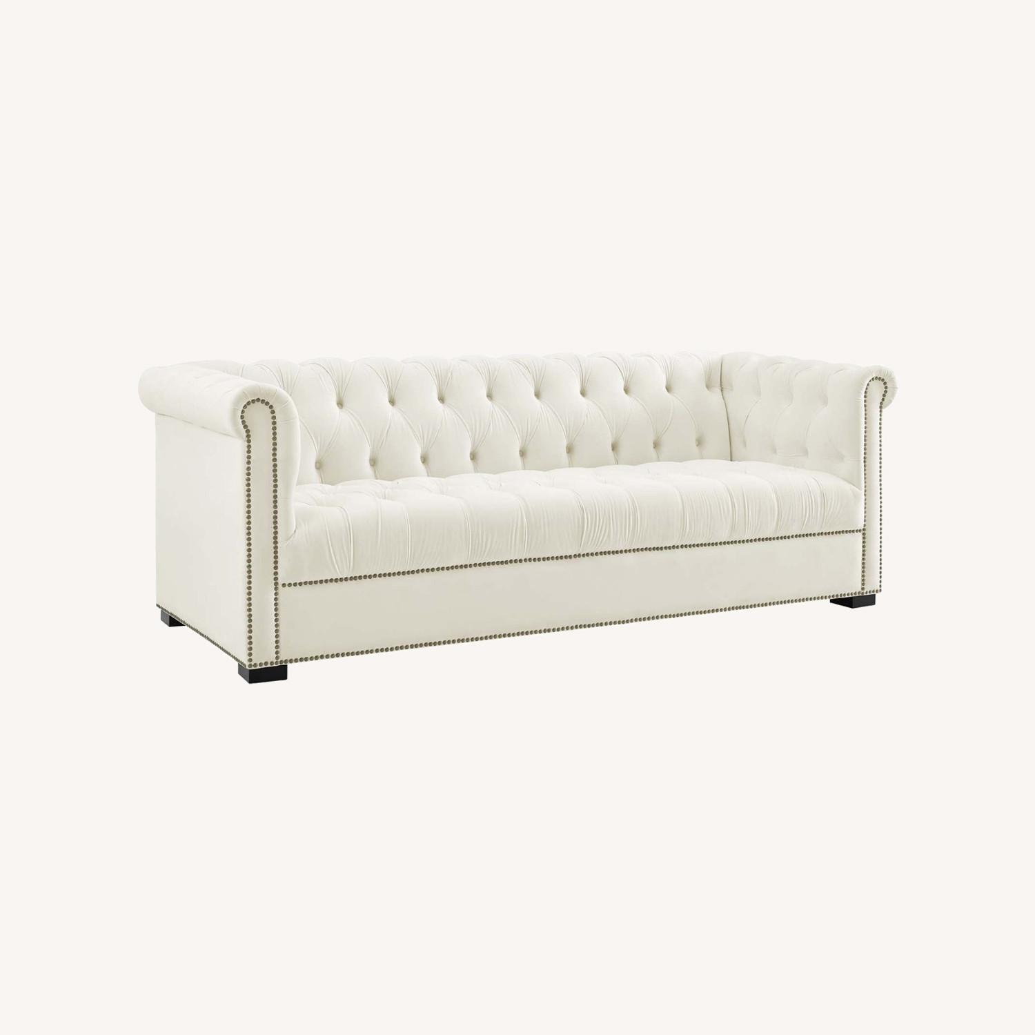 Sofa In Ivory Velvet W/ Tufted Back Finish AptDeco