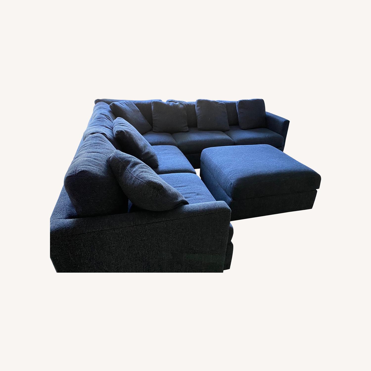 Macy's Blue Sectional & Ottoman - image-0