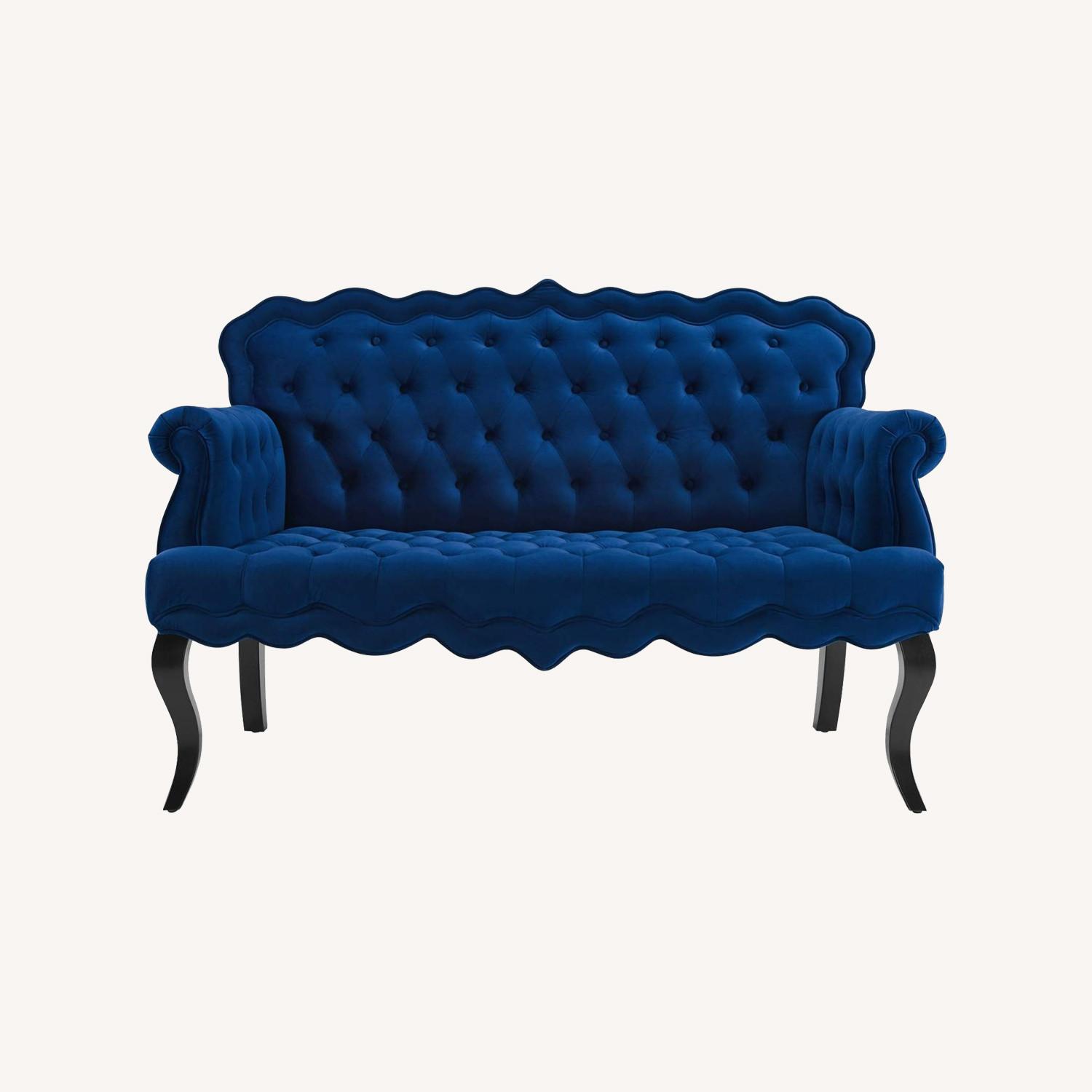 Modern Loveseat In Navy Tufted Velvet Finish AptDeco
