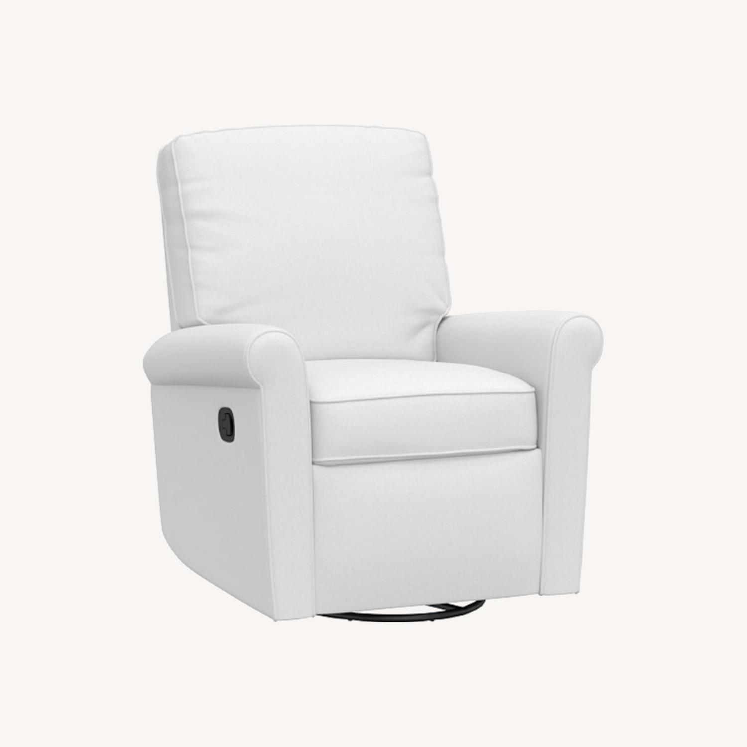 Pottery Barn Gray Swivel Recliner and Ottoman AptDeco