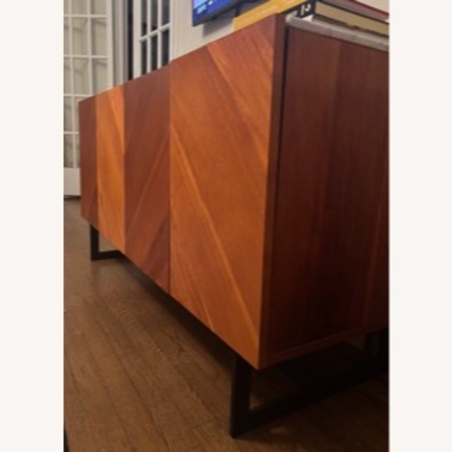 CB2 Walnut Wood Media Console W White Marble Top - image-4