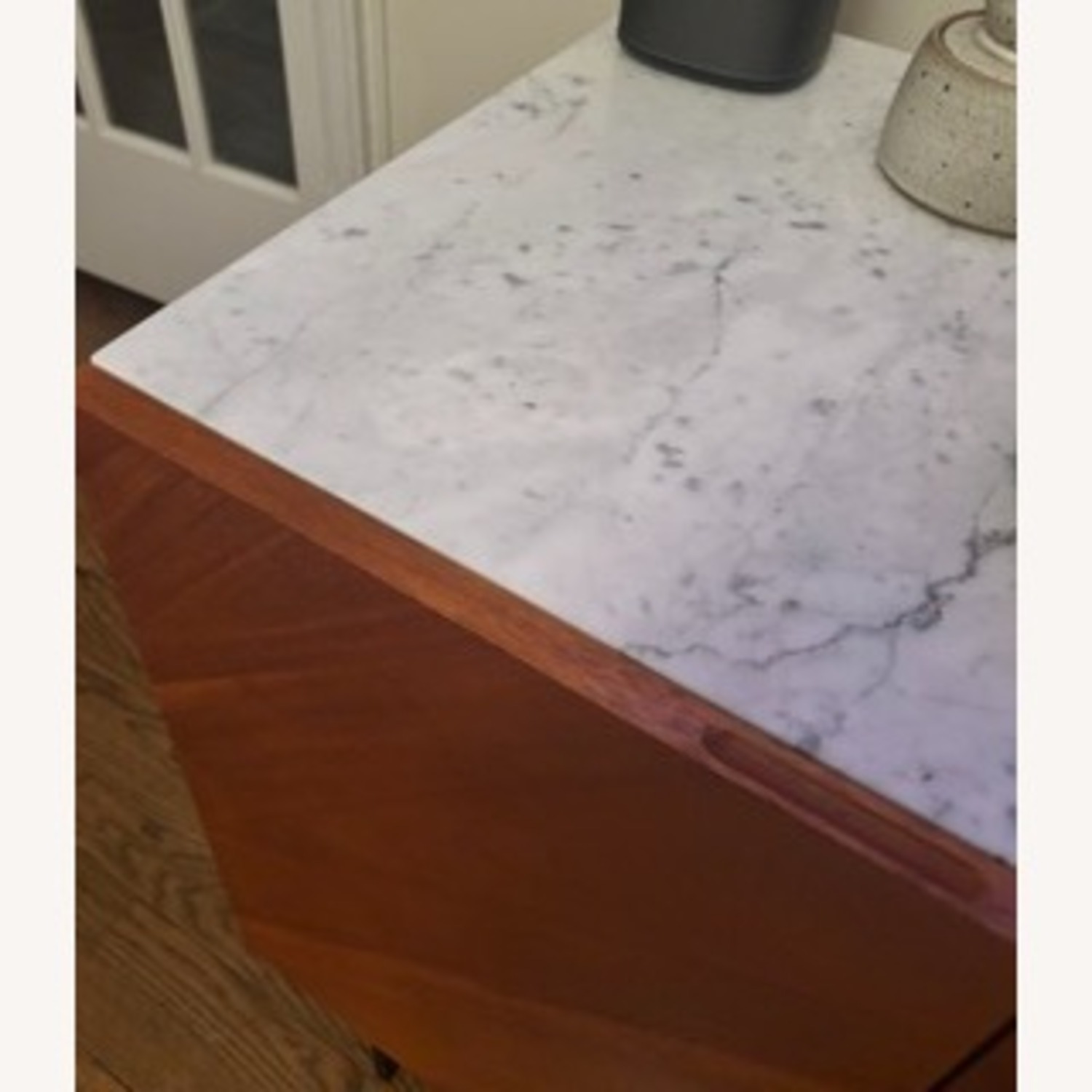 CB2 Walnut Wood Media Console W White Marble Top - image-6