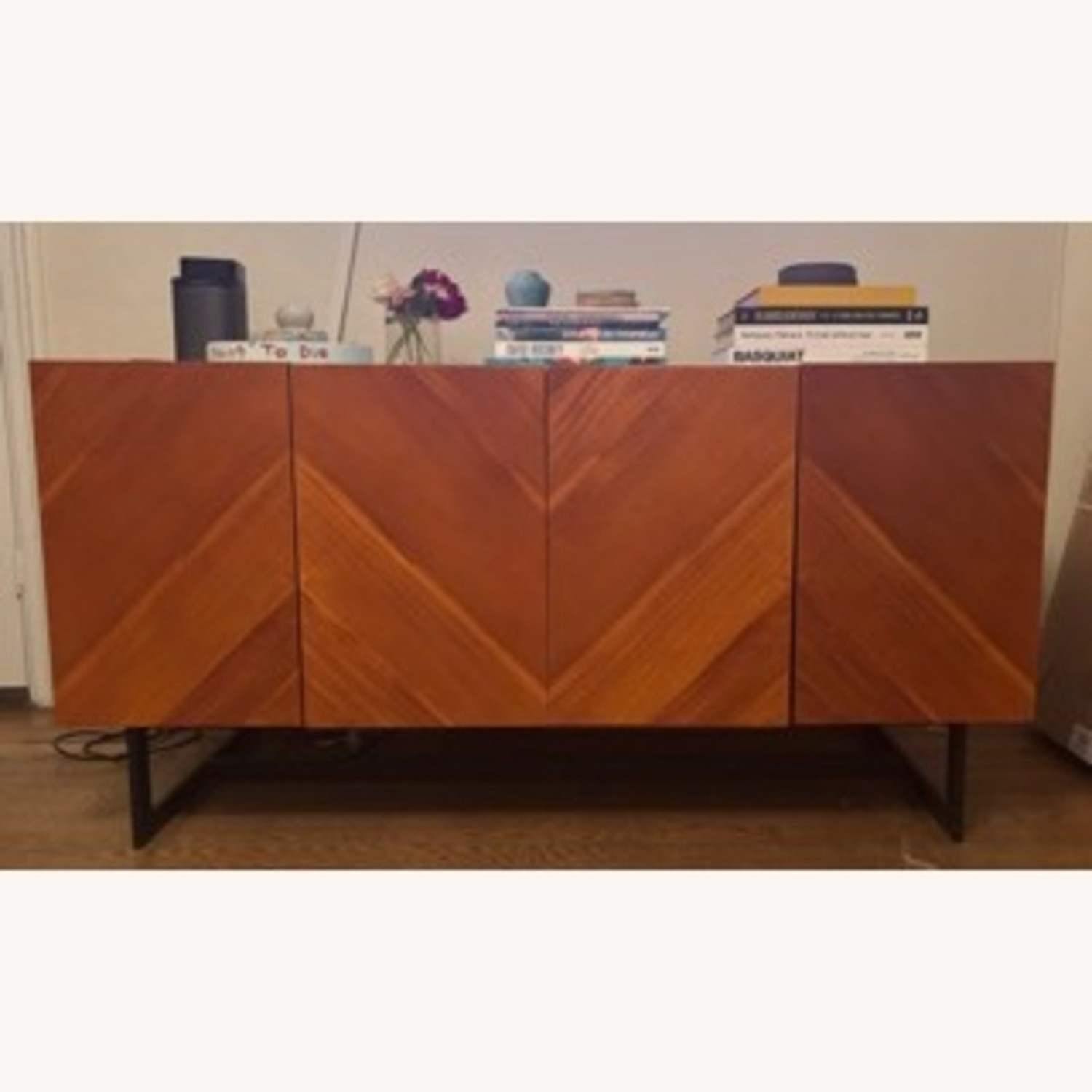 CB2 Walnut Wood Media Console W White Marble Top - image-3