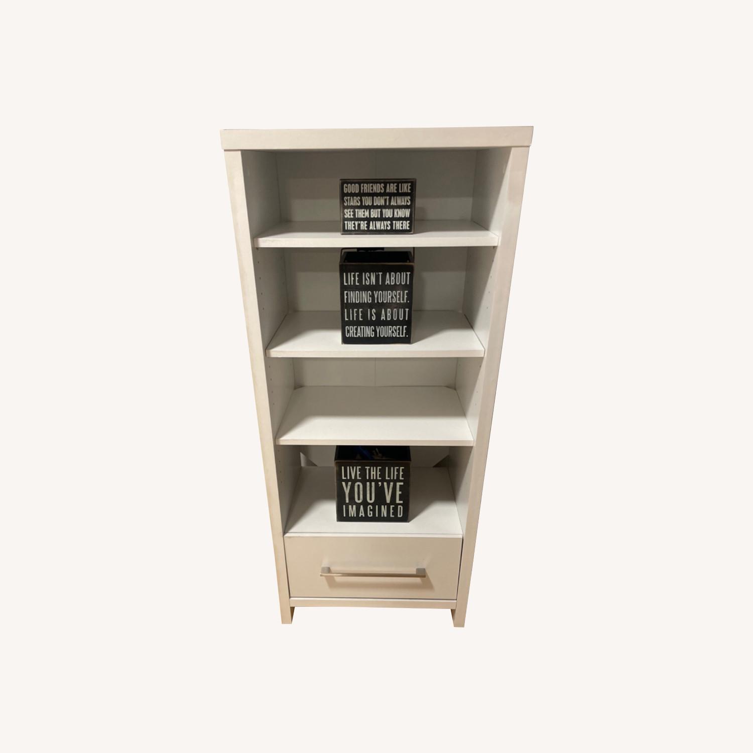 White Bookshelf with Drawer AptDeco