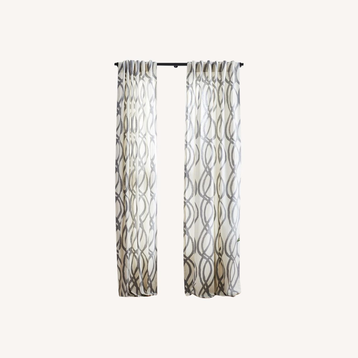 West Elm Cotton Scribble Lattice Curtains - image-0