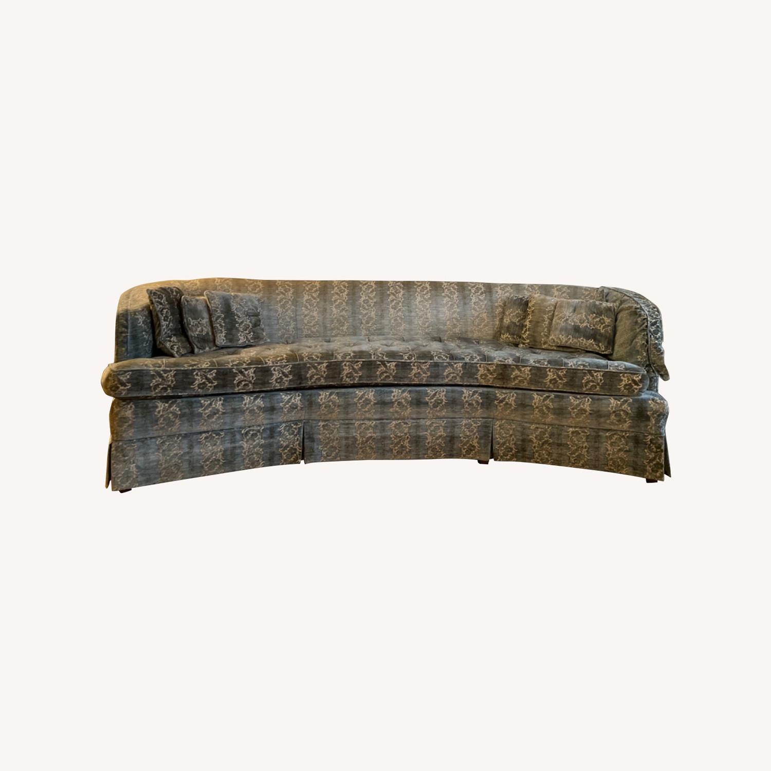 Curved Blue Velvet Tight Backed Sofa - image-0