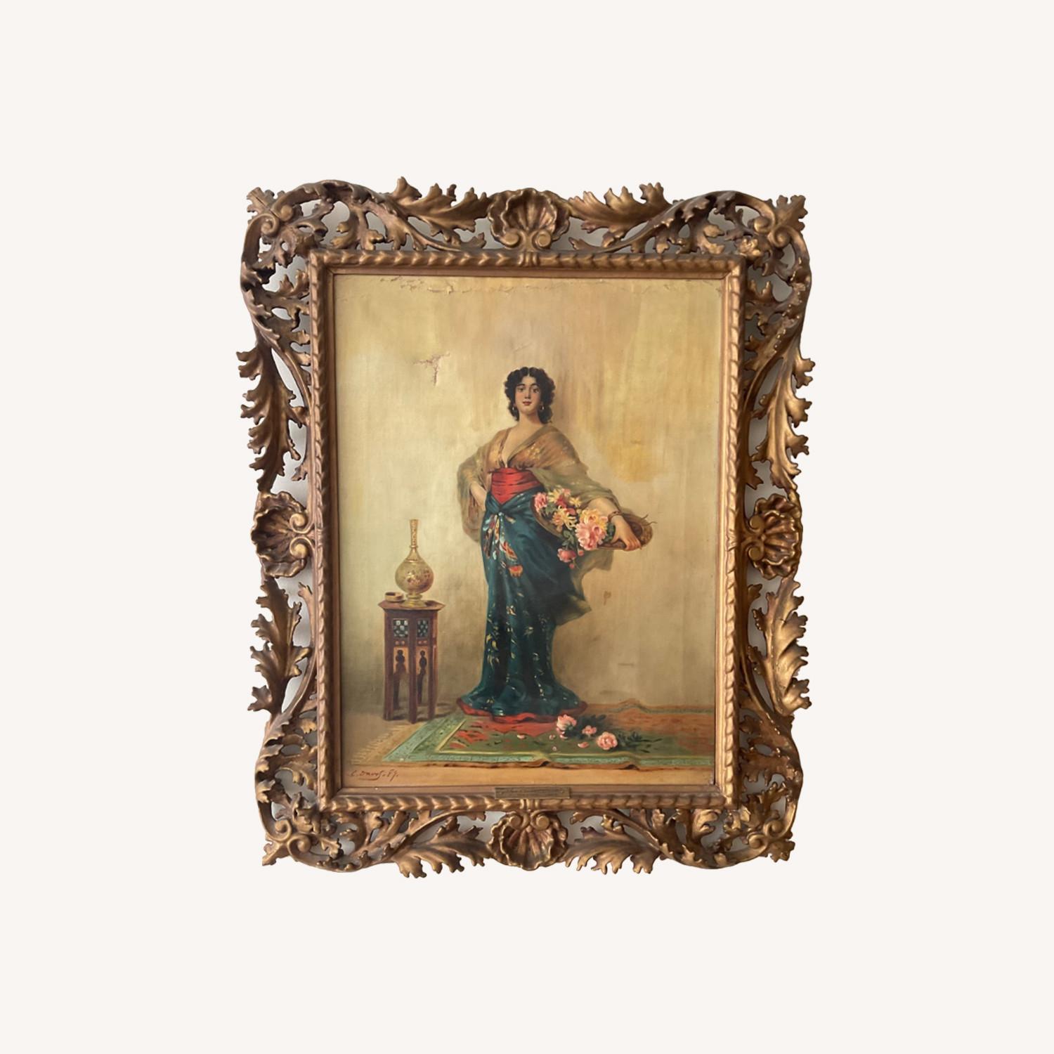 Flower Girl in Italian Hand Carved Wood Frame - image-0