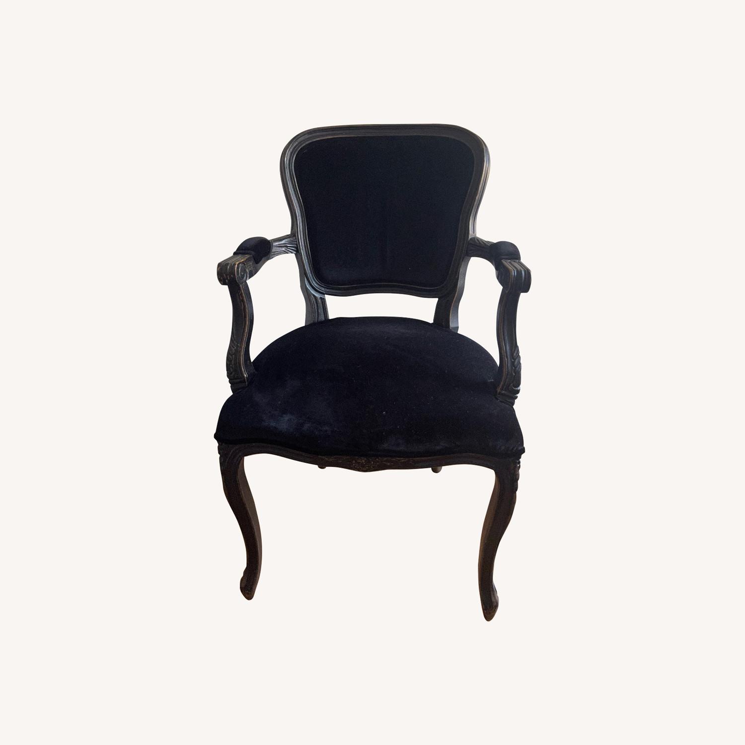 Antique Wood and Black Velvet Chair - image-0