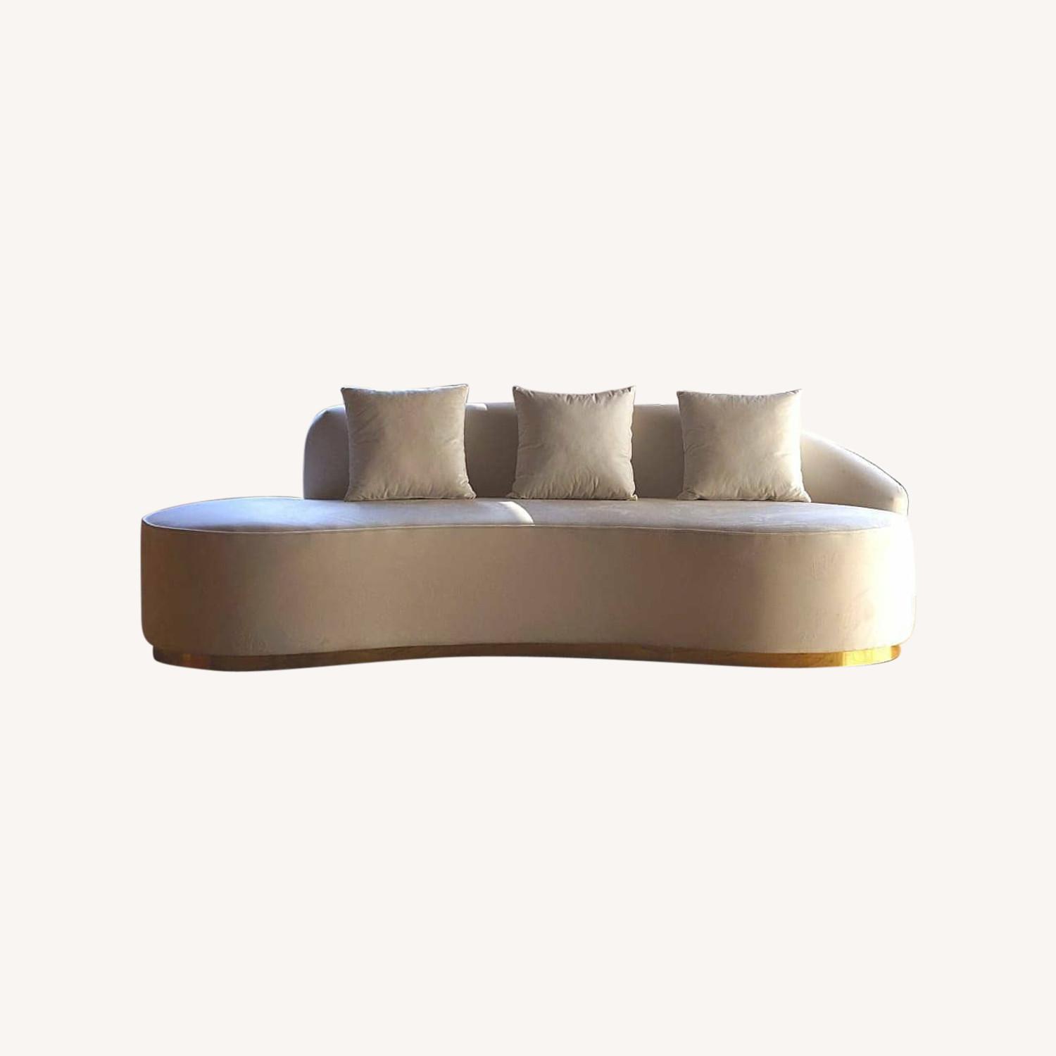 Modern Curved Sofa in Ivory Velvet - image-3