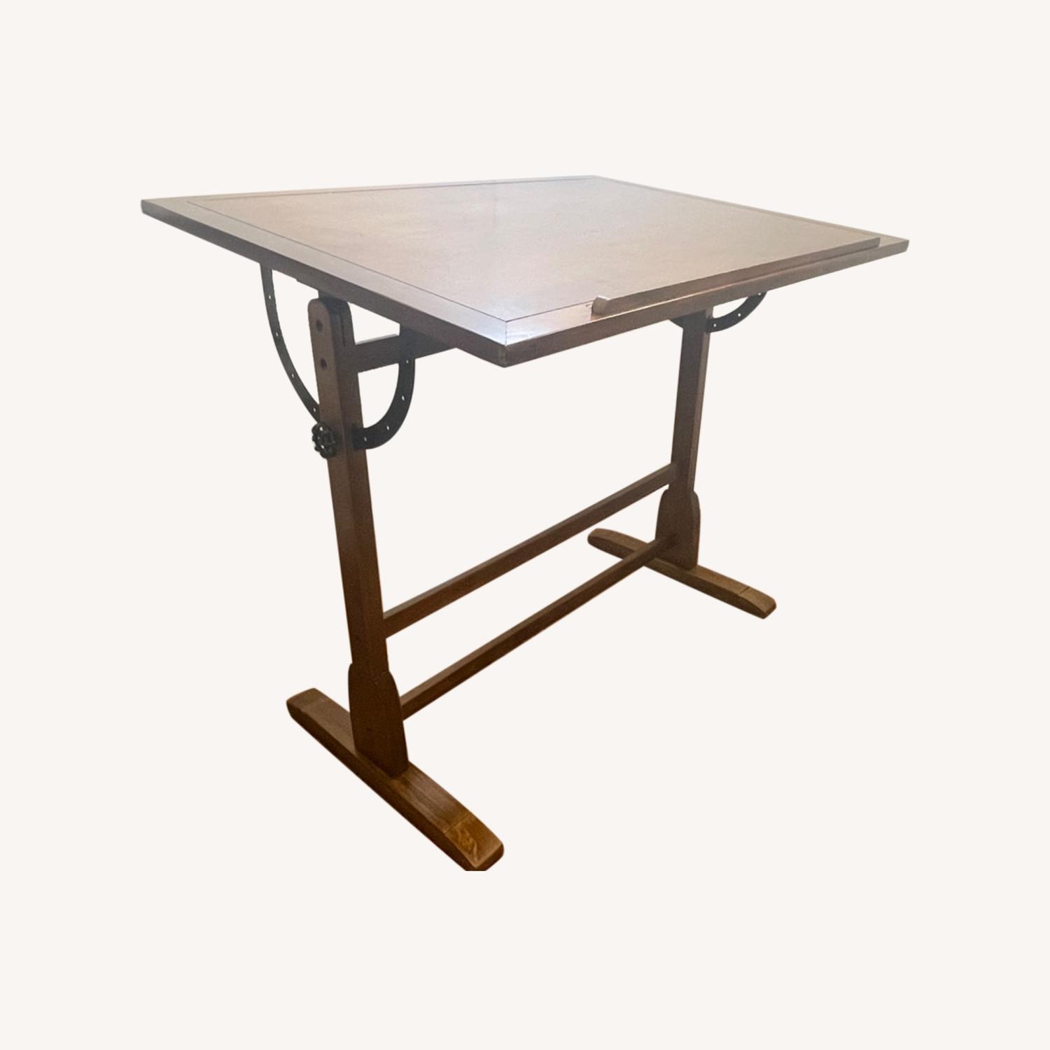 Vintage Rustic Oak Drafting Table AptDeco