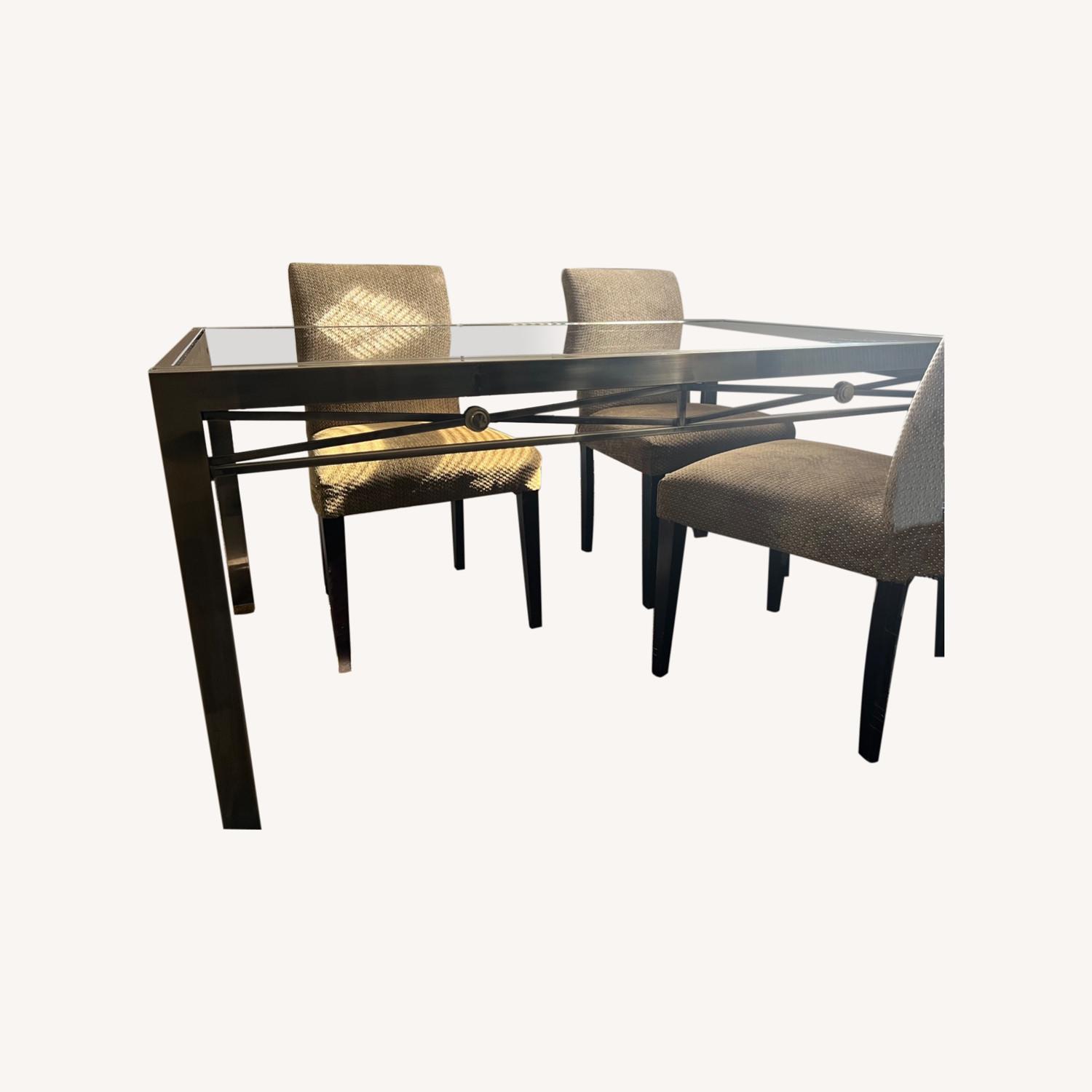 Smoked Glass Brass Expandable Dining Table - image-0