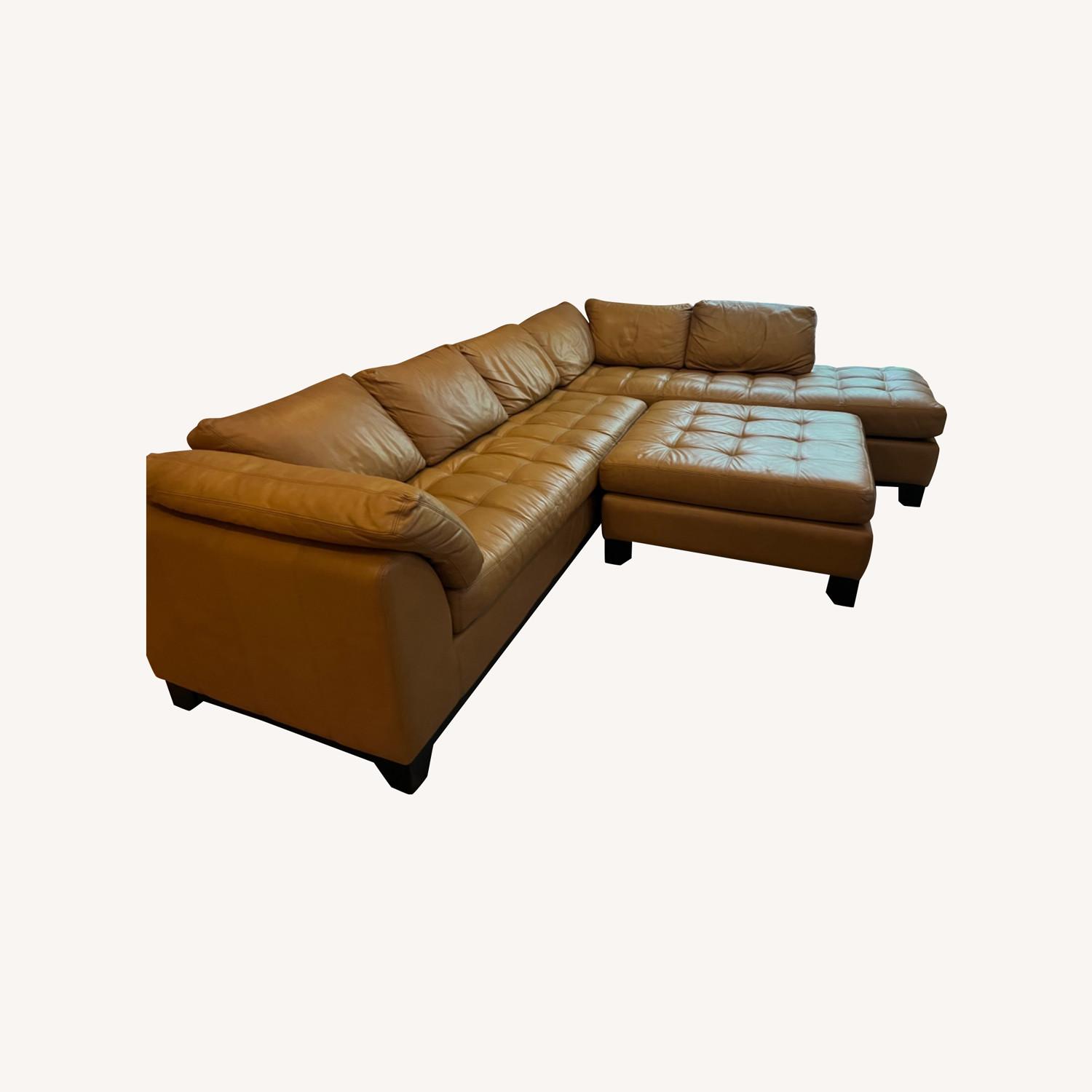 Scan Natural Leather Sectional with Ottoman AptDeco