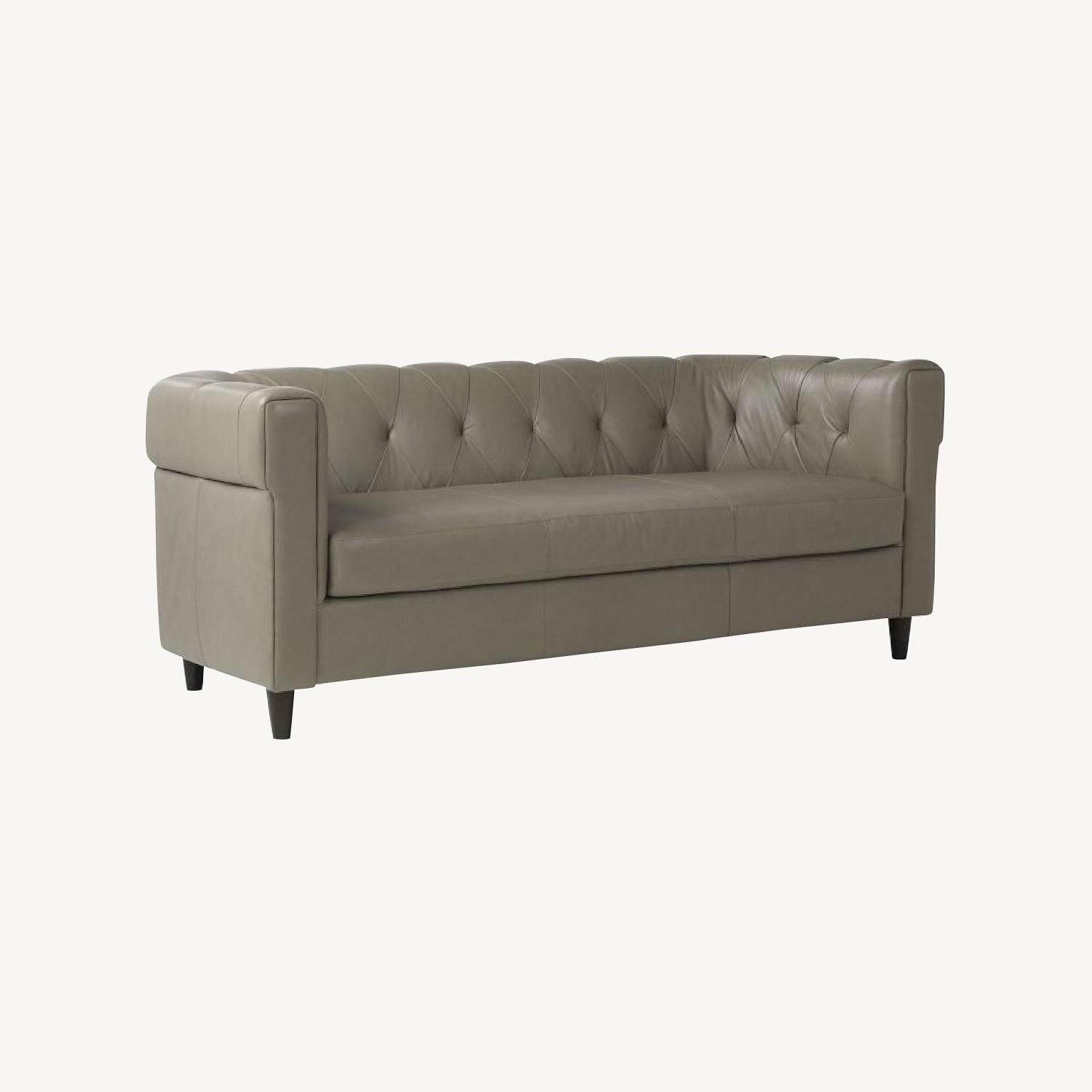 West Elm Chesterfield Leather Heather Gray Tuffted Sofa AptDeco