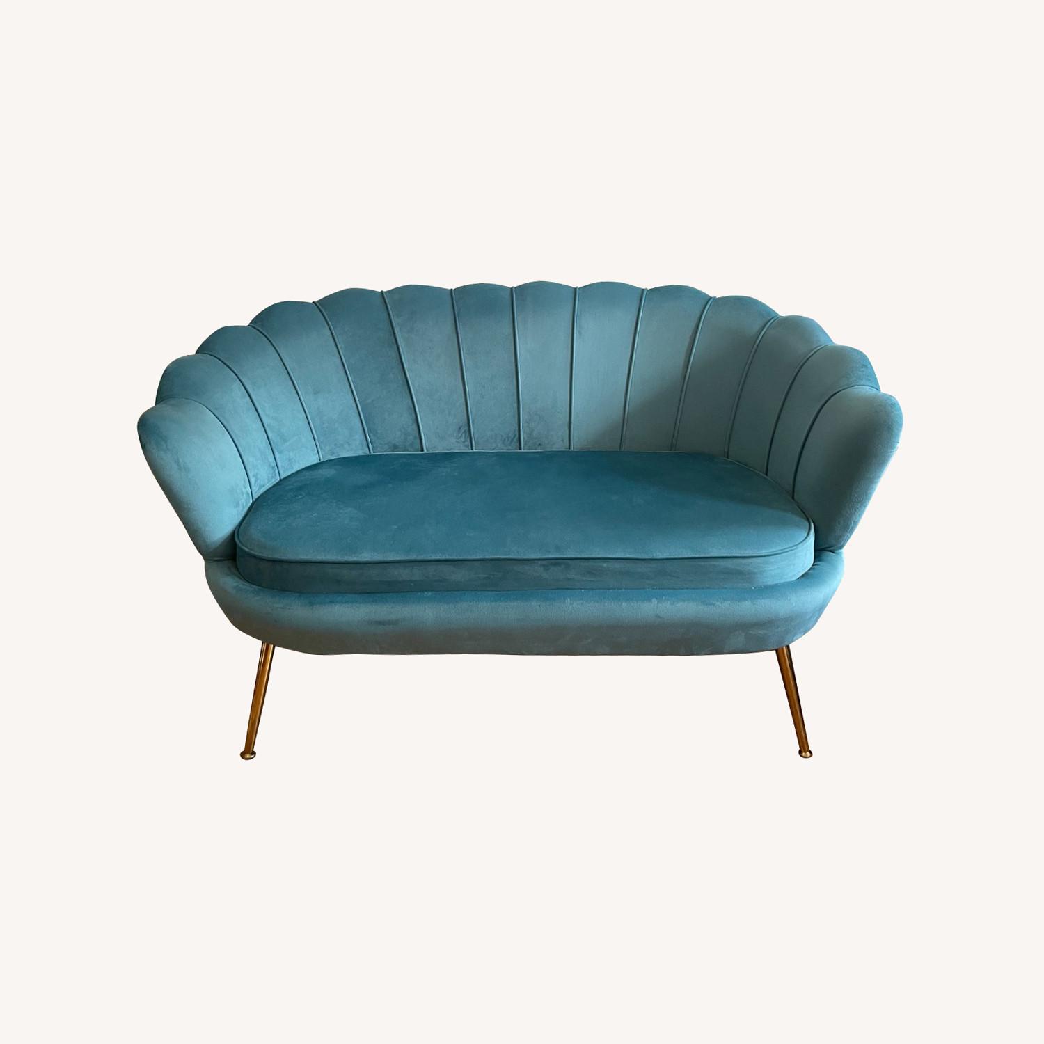Wayfair Blue Velvet Art Deco Loveseat AptDeco