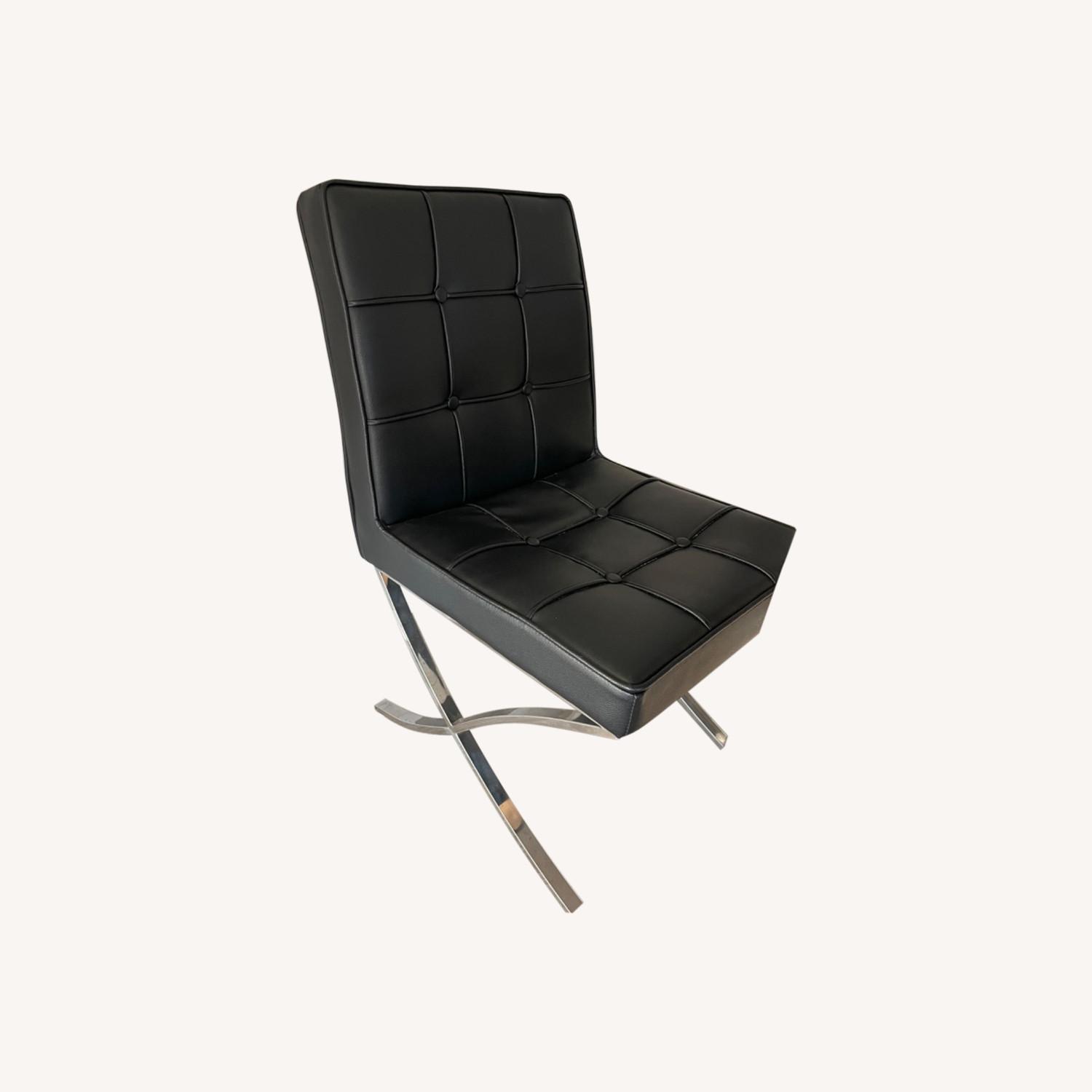 4 Black Leather Chairs Chrome Base - AptDeco