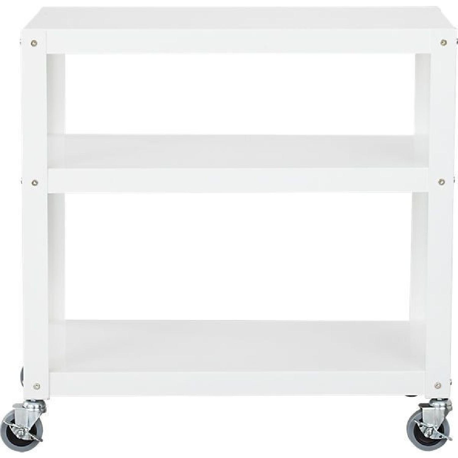 CB2 White Metal Rolling Cart AptDeco