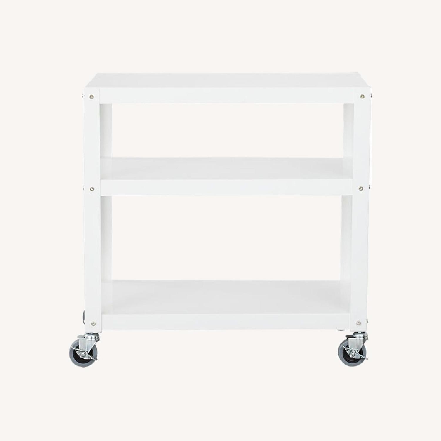 CB2 White Metal Rolling Cart AptDeco