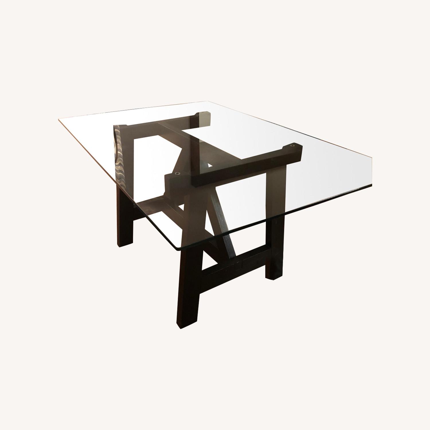 West Elm GlassTop Table with Wood Base AptDeco