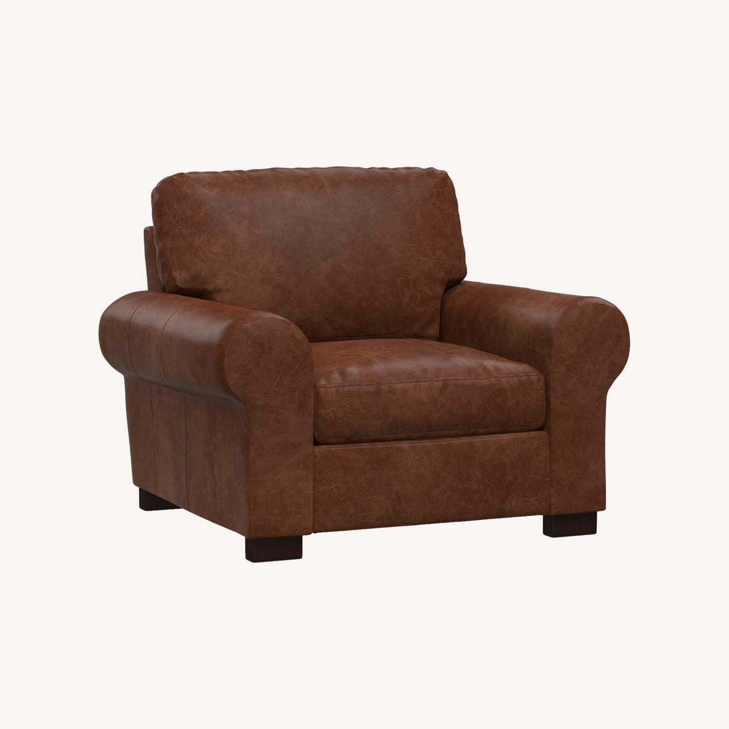 Pottery Barn Turner Roll Arm Leather Small Armchair AptDeco