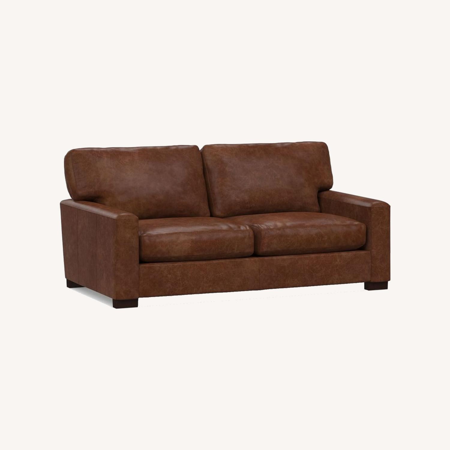Pottery Barn Turner Square Arm Leather Loveseat AptDeco
