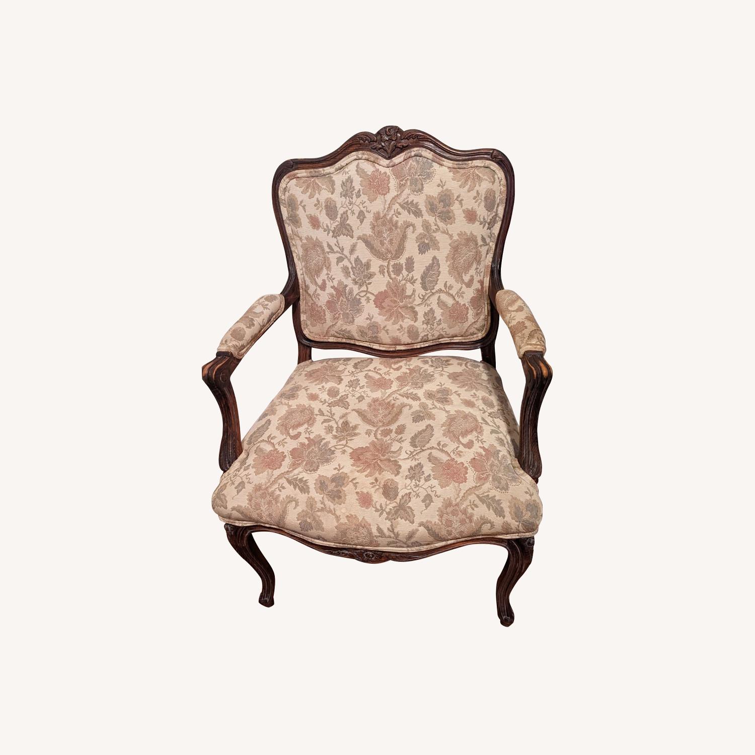 Floral Pattern Antique Wooden Upholstered Armchair - image-0