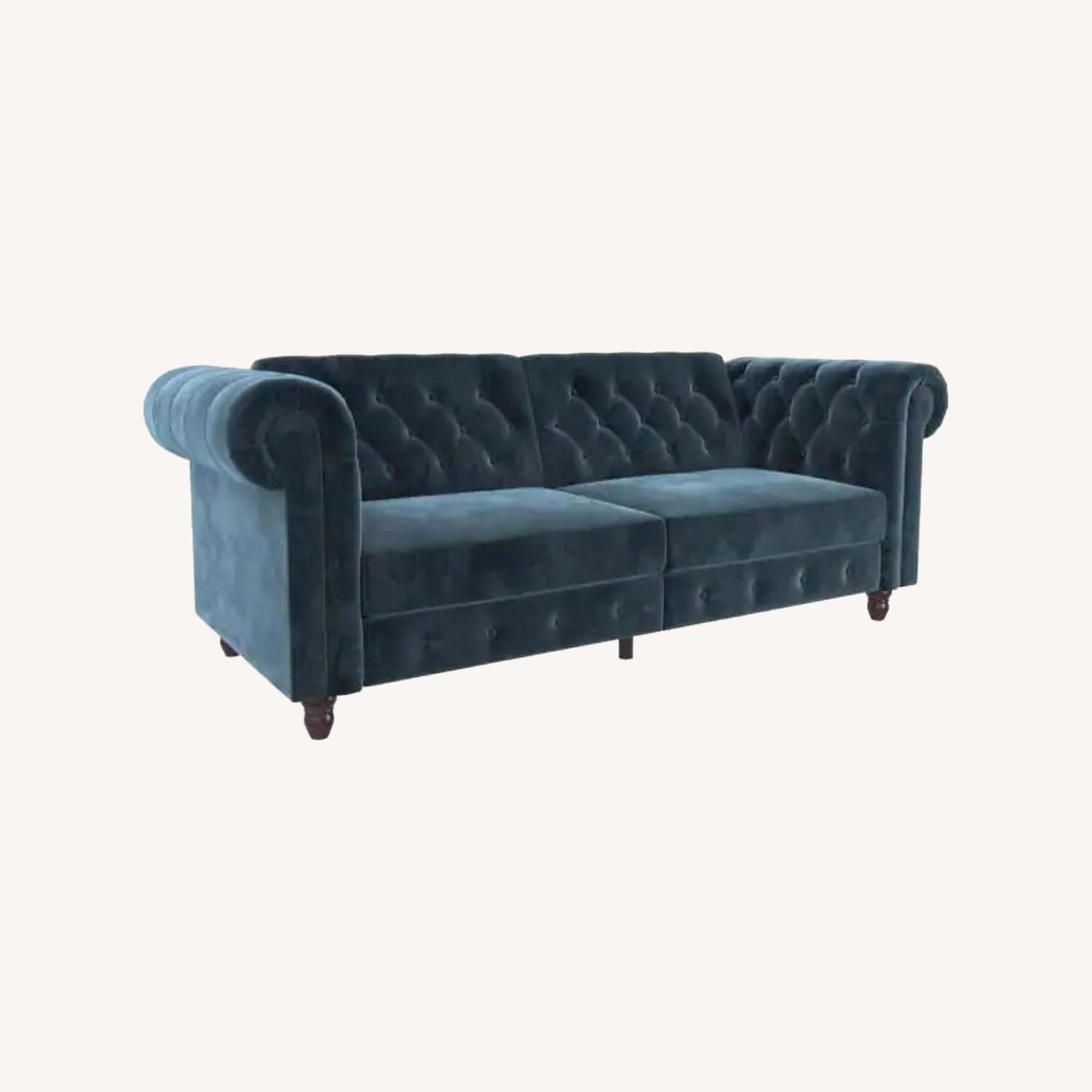 DHP Blue Velvet Futon Sofa AptDeco