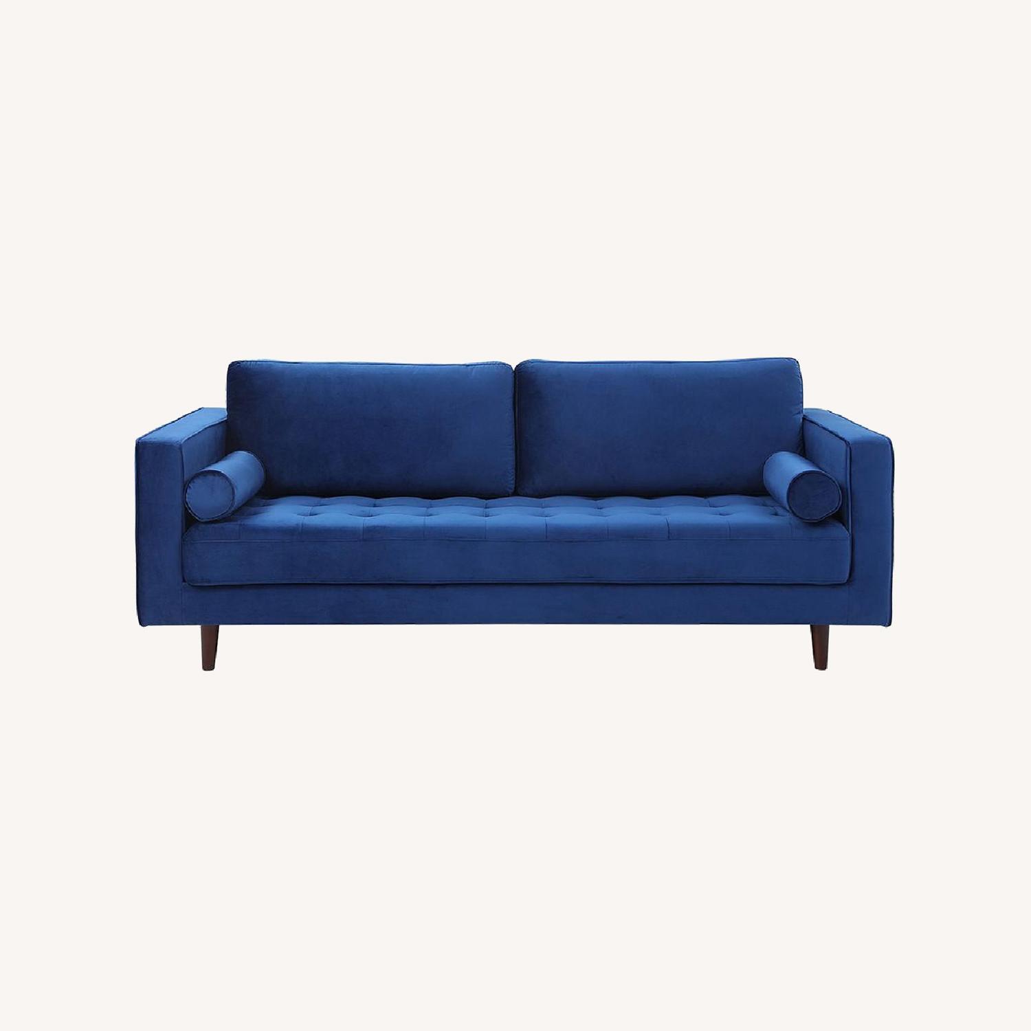 Modani Louis 3 Seater Blue Velvet Sofa AptDeco