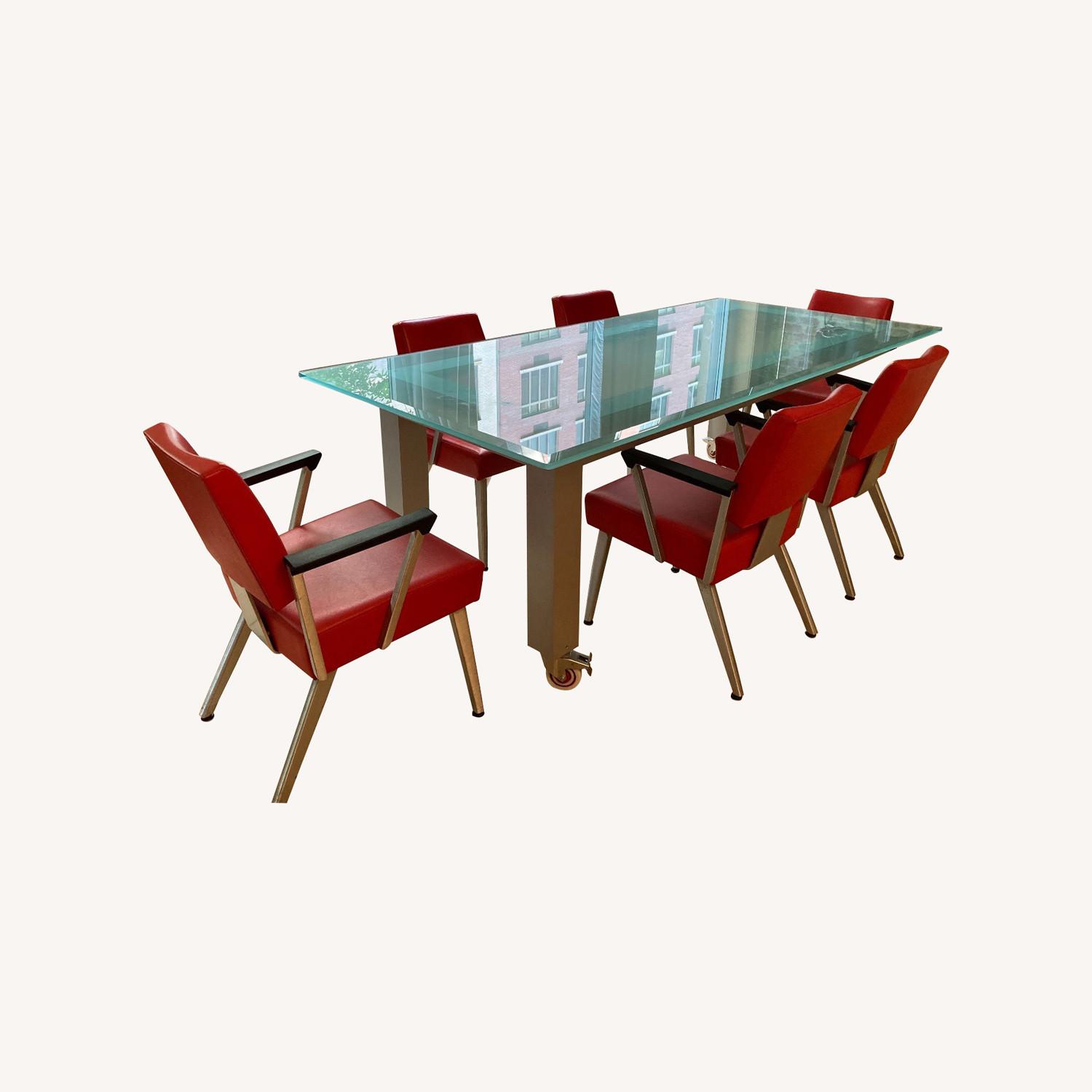 Designer Glass Dining Table and 6 Warhol Chairs - image-0
