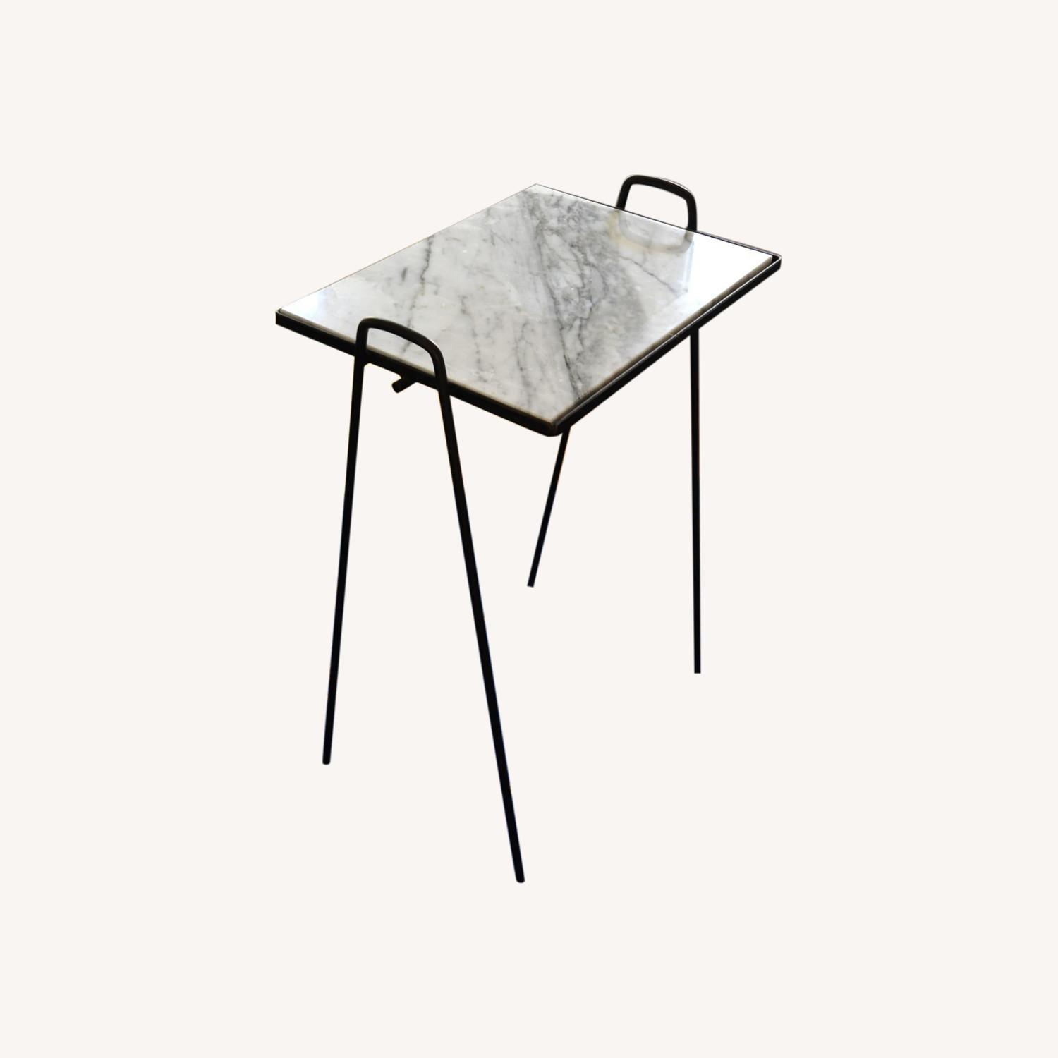 Vintage Metal Tray Table with Marble Top - image-0