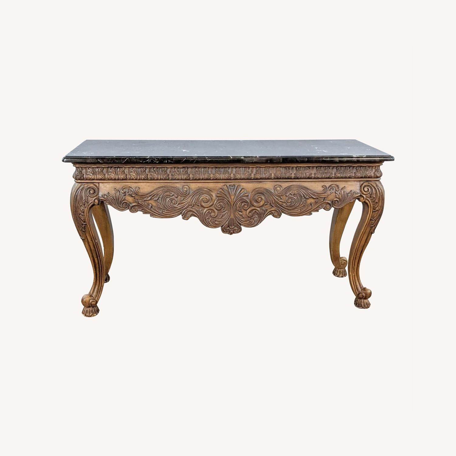 Ethan Allen Marble Top Wooden Console Table - image-0