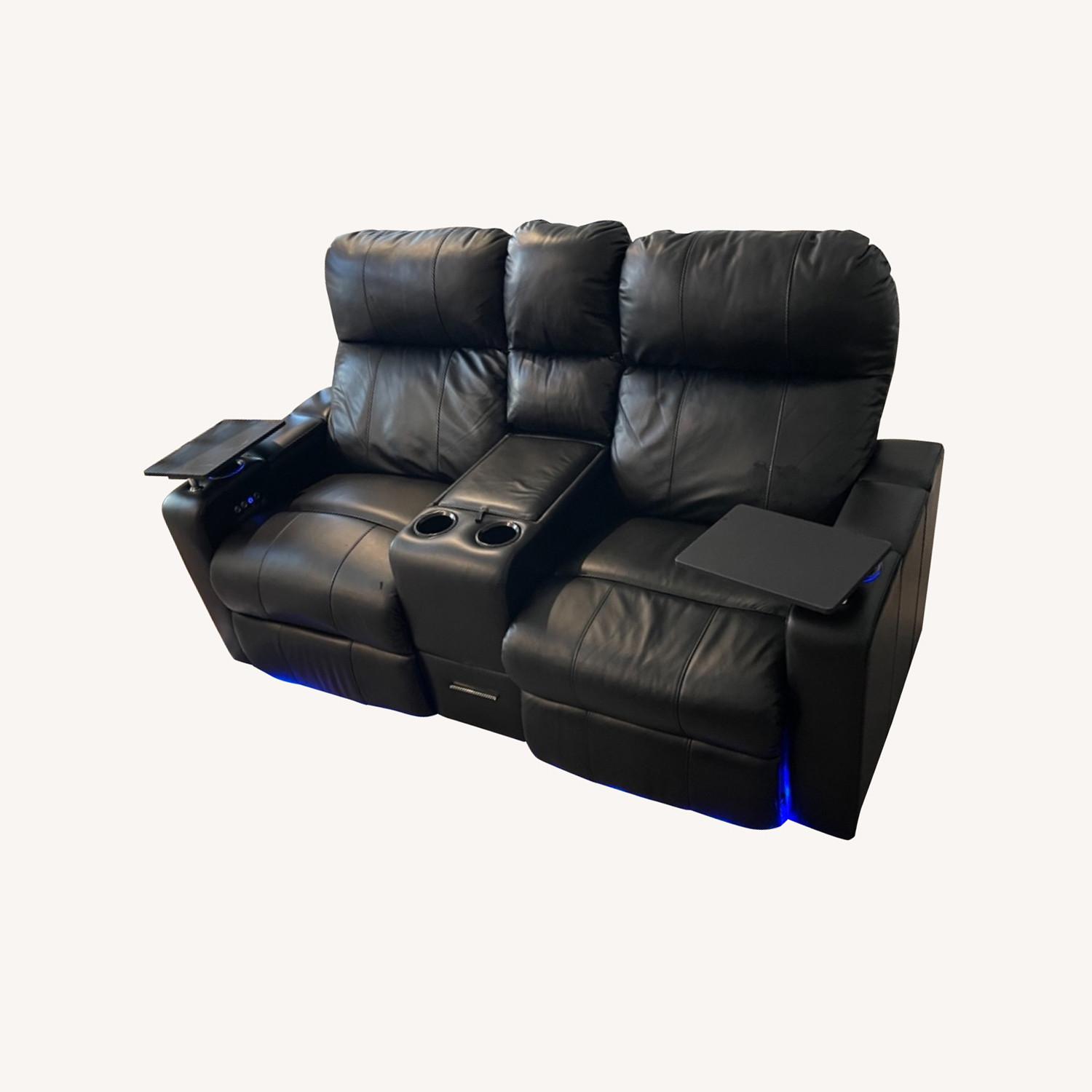Leather Home Theatre Recliners with Swivel Tables AptDeco