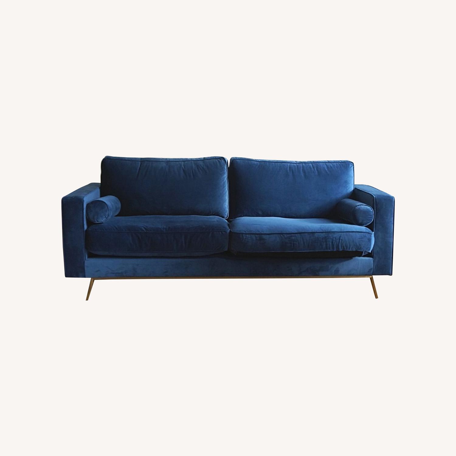 Mid-Century Modern Sofa in Navy Blue Velvet - image-3