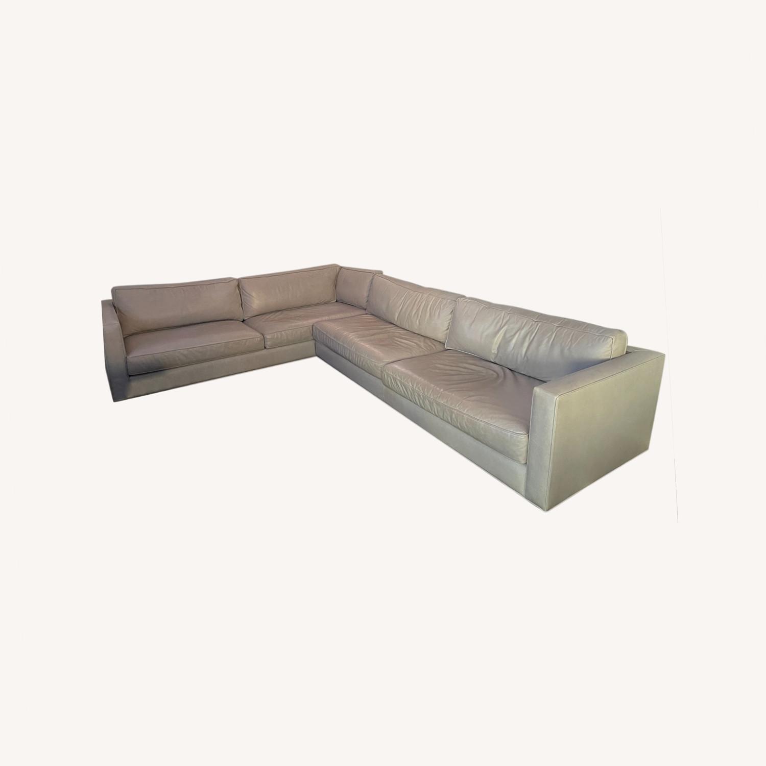 RH Maddox Slim Arm Leather Sectional in Pebble AptDeco