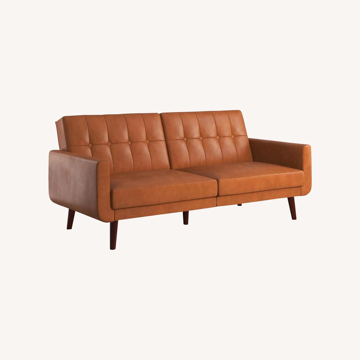 Walmart Camel Faux Leather Sleeper Couch AptDeco