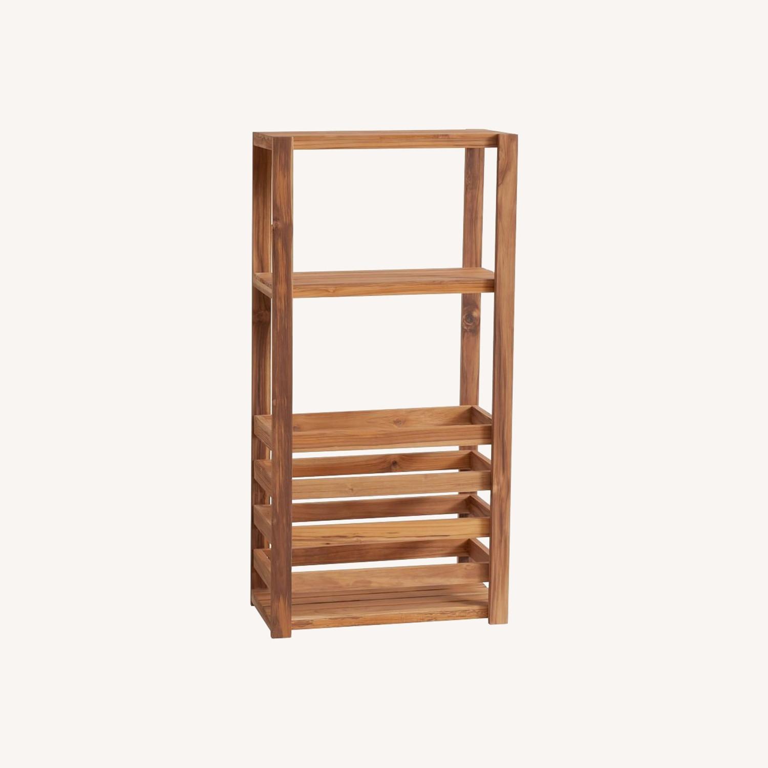 Pottery Barn Teak Wood Towel Shelf AptDeco
