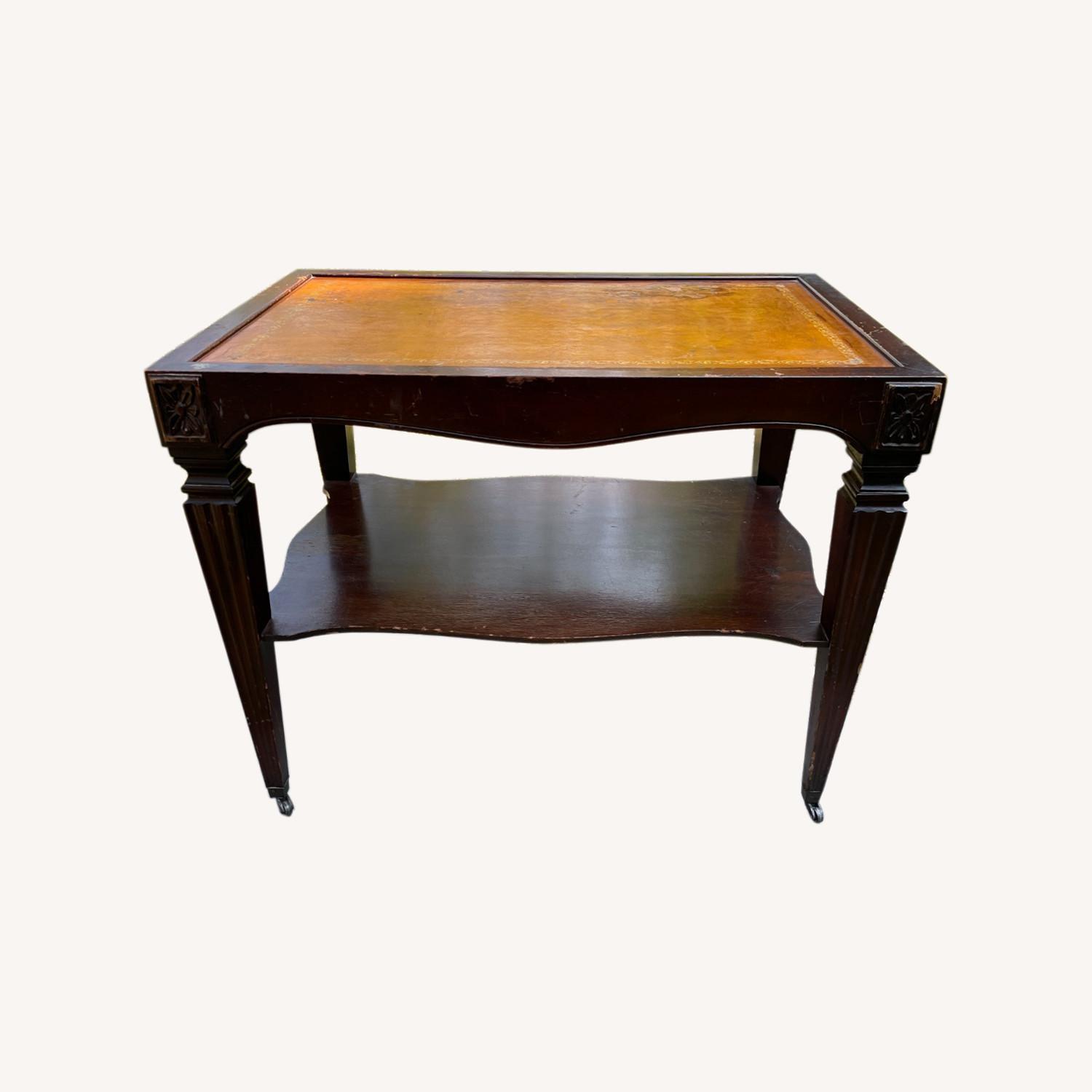 Antique Leather Topped Side table/cocktail Table - image-0