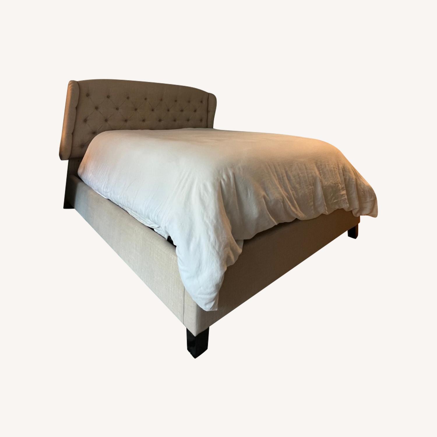 Wayfair Queen Bed with Beige Tufted Headboard AptDeco