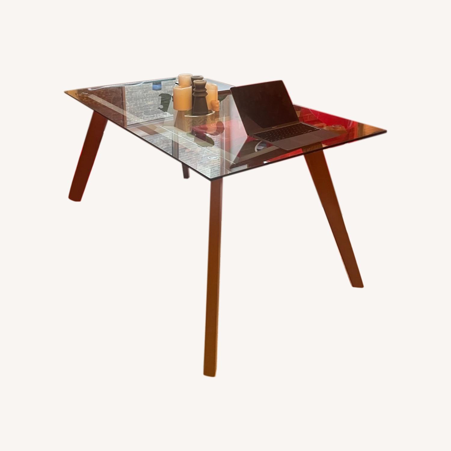 Wayfair Glass Top Table with Wood Base AptDeco