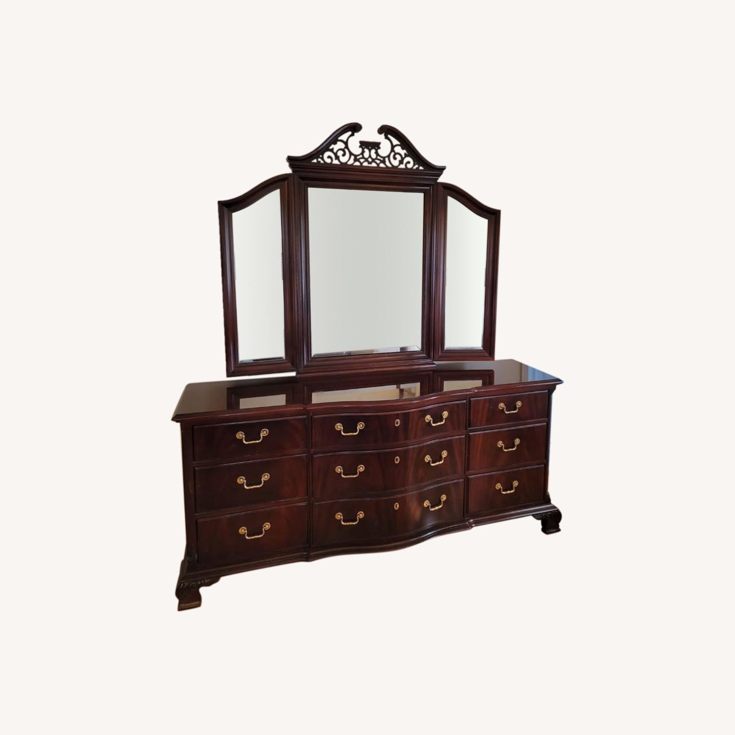 Mahogany Triple Dresser with Trifold Mirror AptDeco